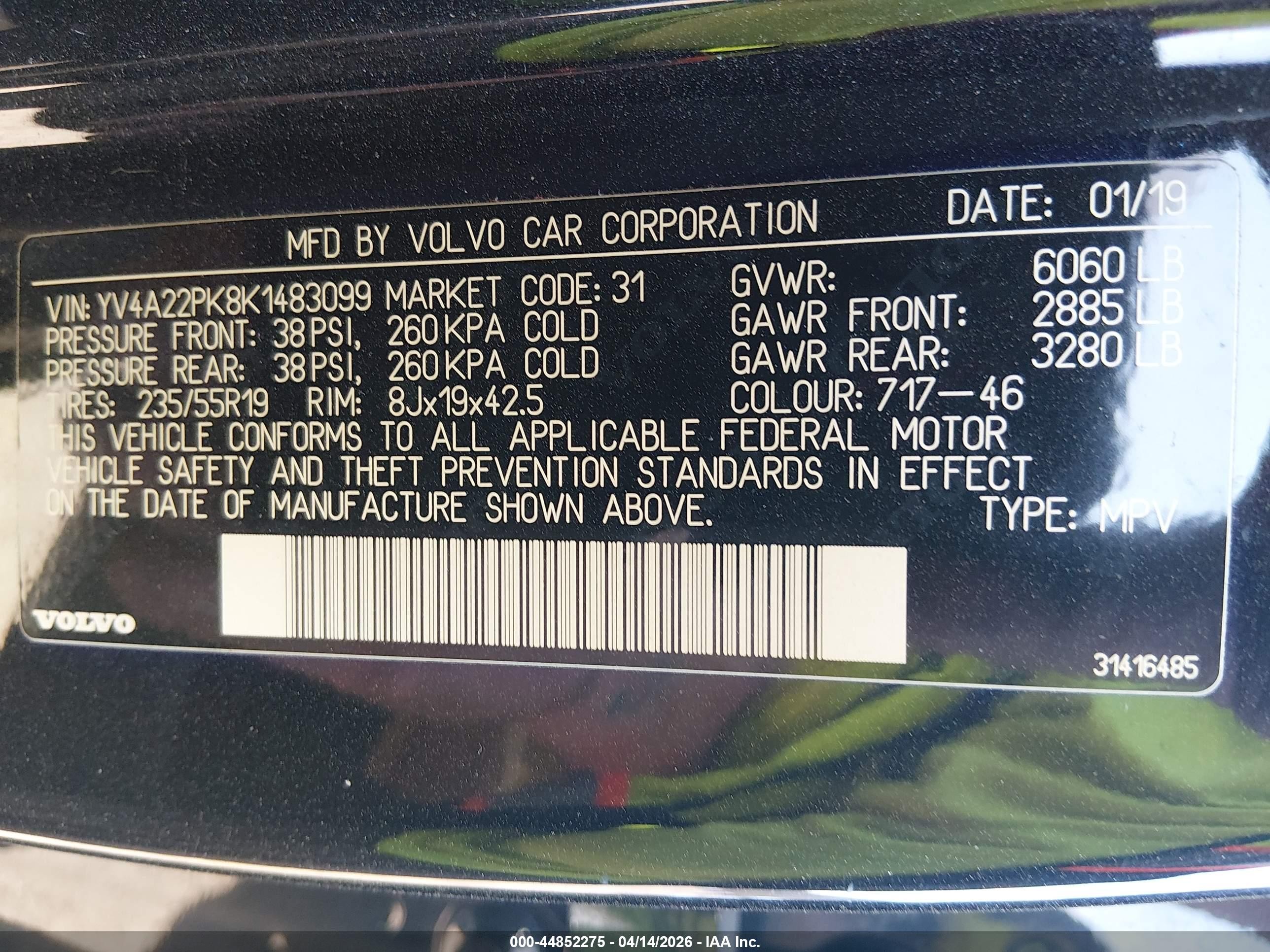 2019 Volvo Xc90 T6 Momentum Black vin: YV4A22PK8K1483099