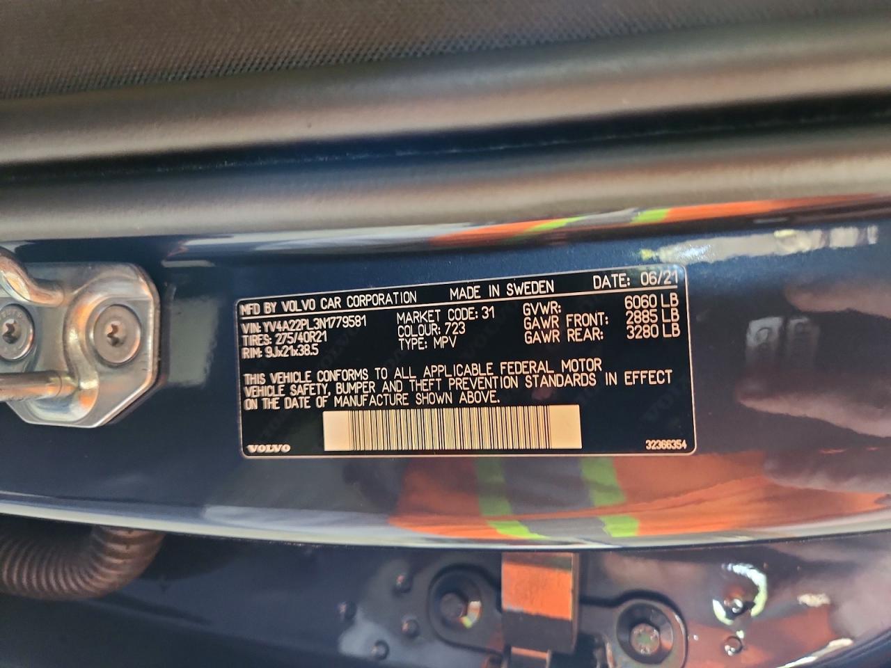 2022 Volvo Xc90 T6 Inscription Blue vin: YV4A22PL3N1779581