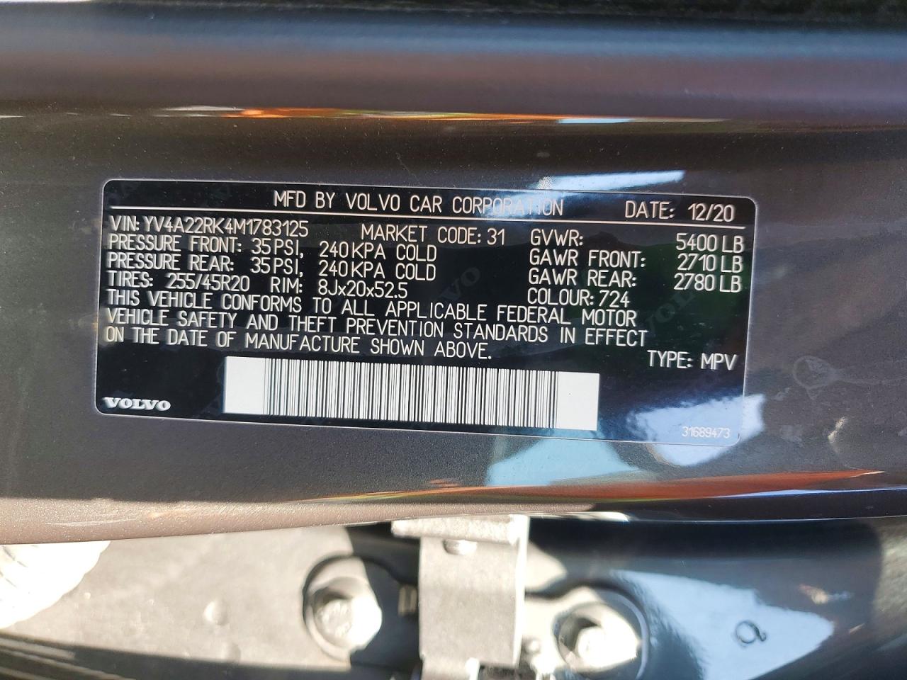 2021 Volvo Xc60 Black vin: YV4A22RK4M1783125
