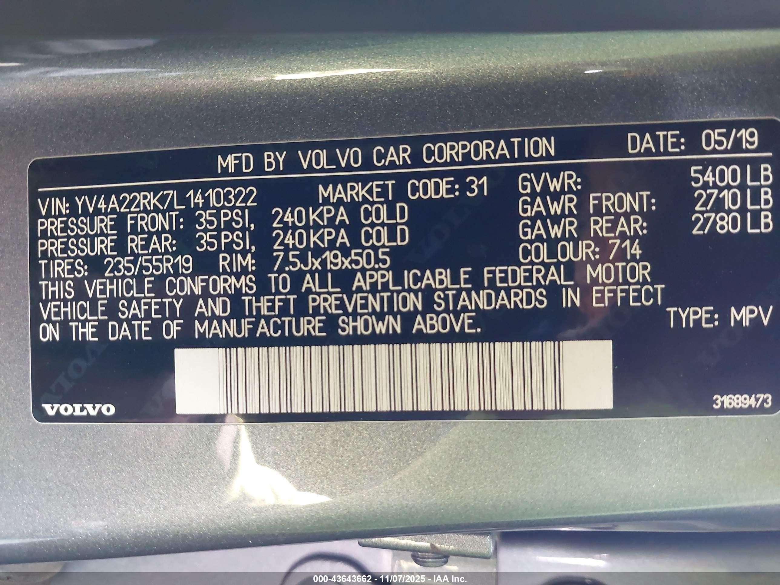 2020 Volvo Xc60 T6 Momentum Gray vin: YV4A22RK7L1410322