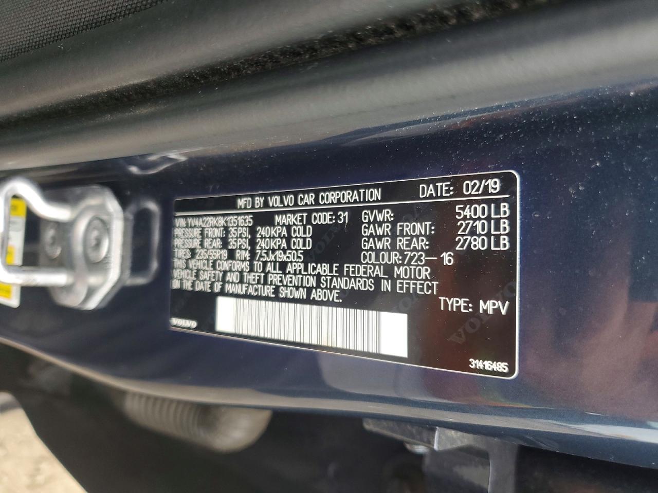 2019 Volvo Xc60 T6 Blue vin: YV4A22RK8K1351635