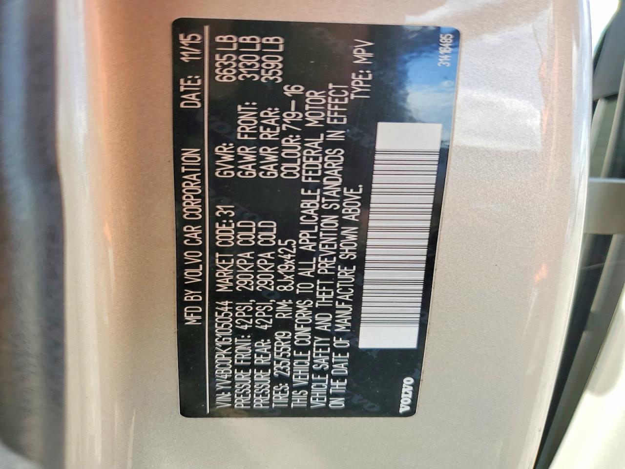 2016 Volvo Xc90 T8 Silver vin: YV4BC0PK1G1050544