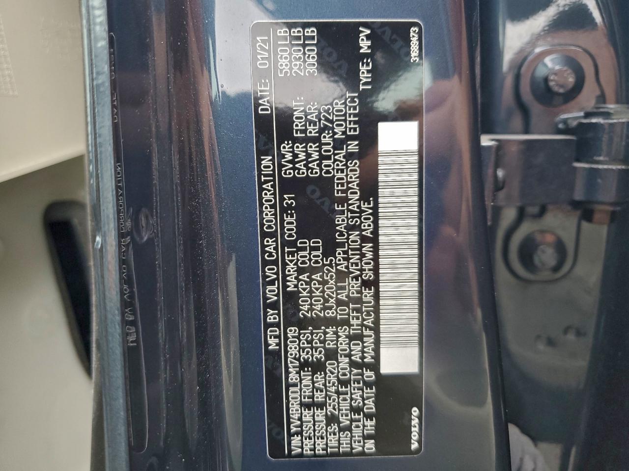 2021 Volvo Xc60 T8 Recharge Inscription Blue vin: YV4BR0DL8M1798019