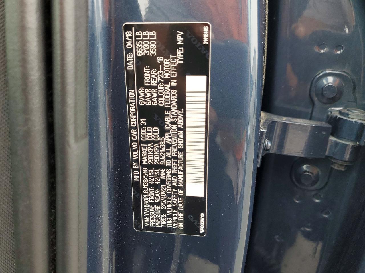 2018 Volvo Xc90 T8 Blue vin: YV4BR0PL8J1387548