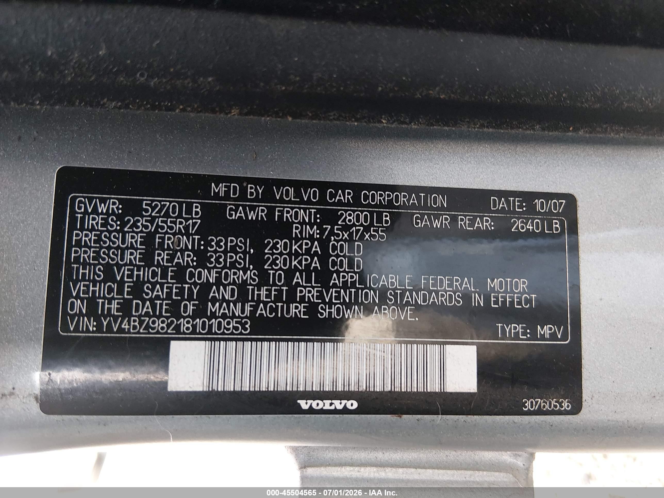2008 Volvo Xc70 3.2 Silver vin: YV4BZ982181010953