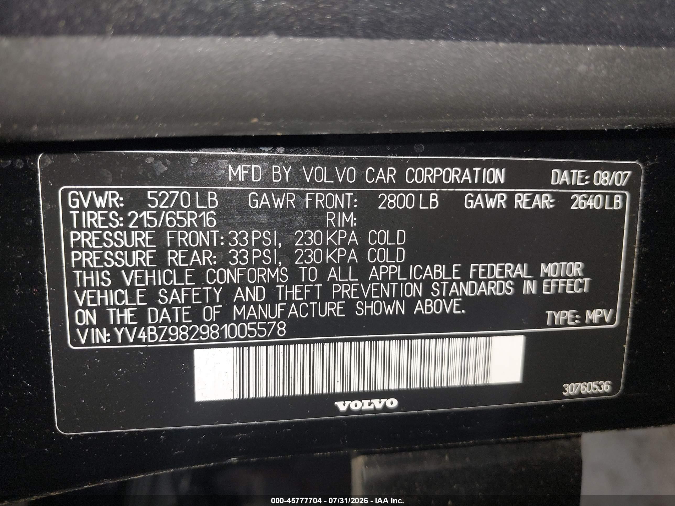 2008 Volvo Xc70 3.2 Black vin: YV4BZ982981005578