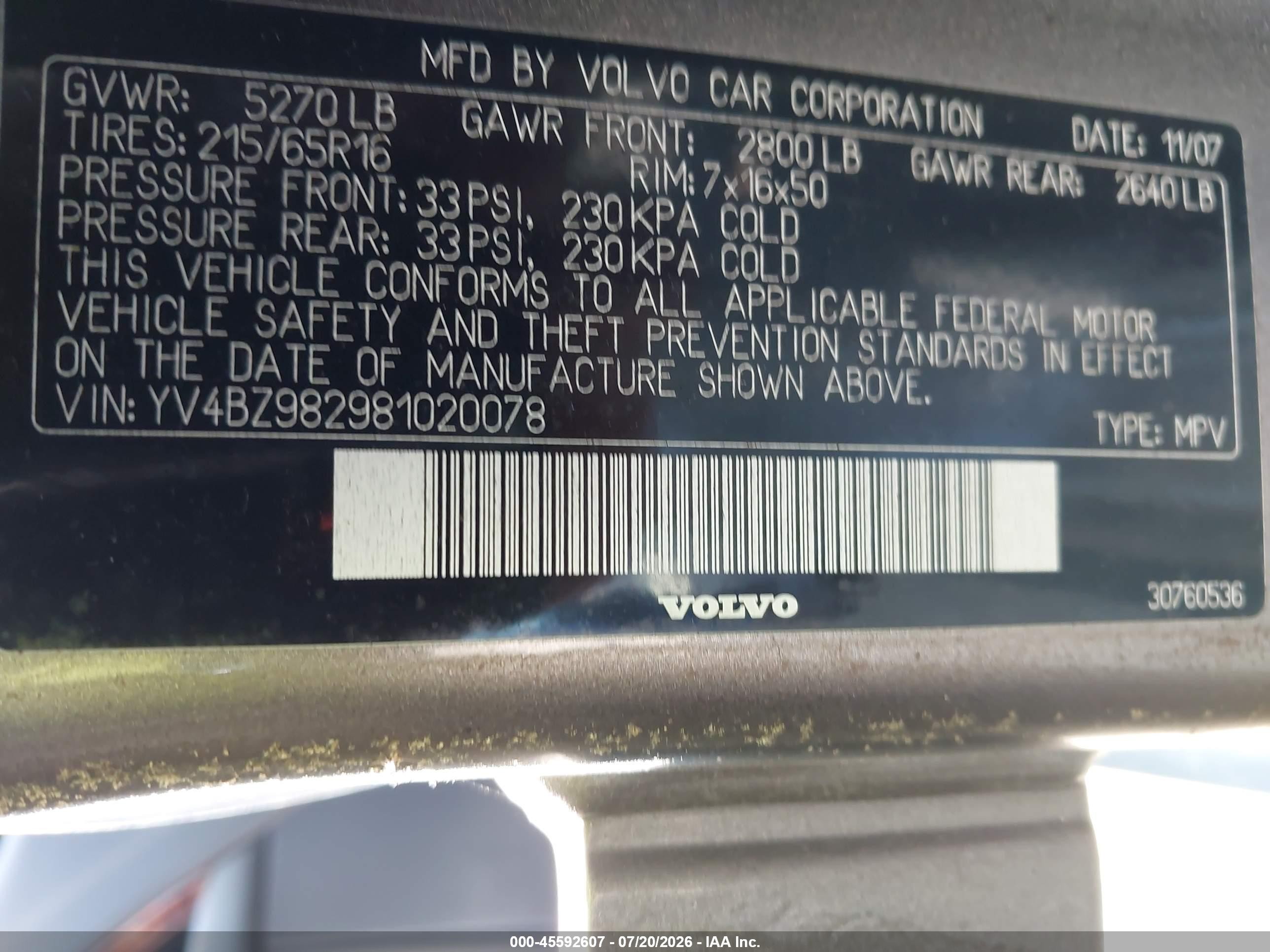 2008 Volvo Xc70 3.2 Gray vin: YV4BZ982981020078