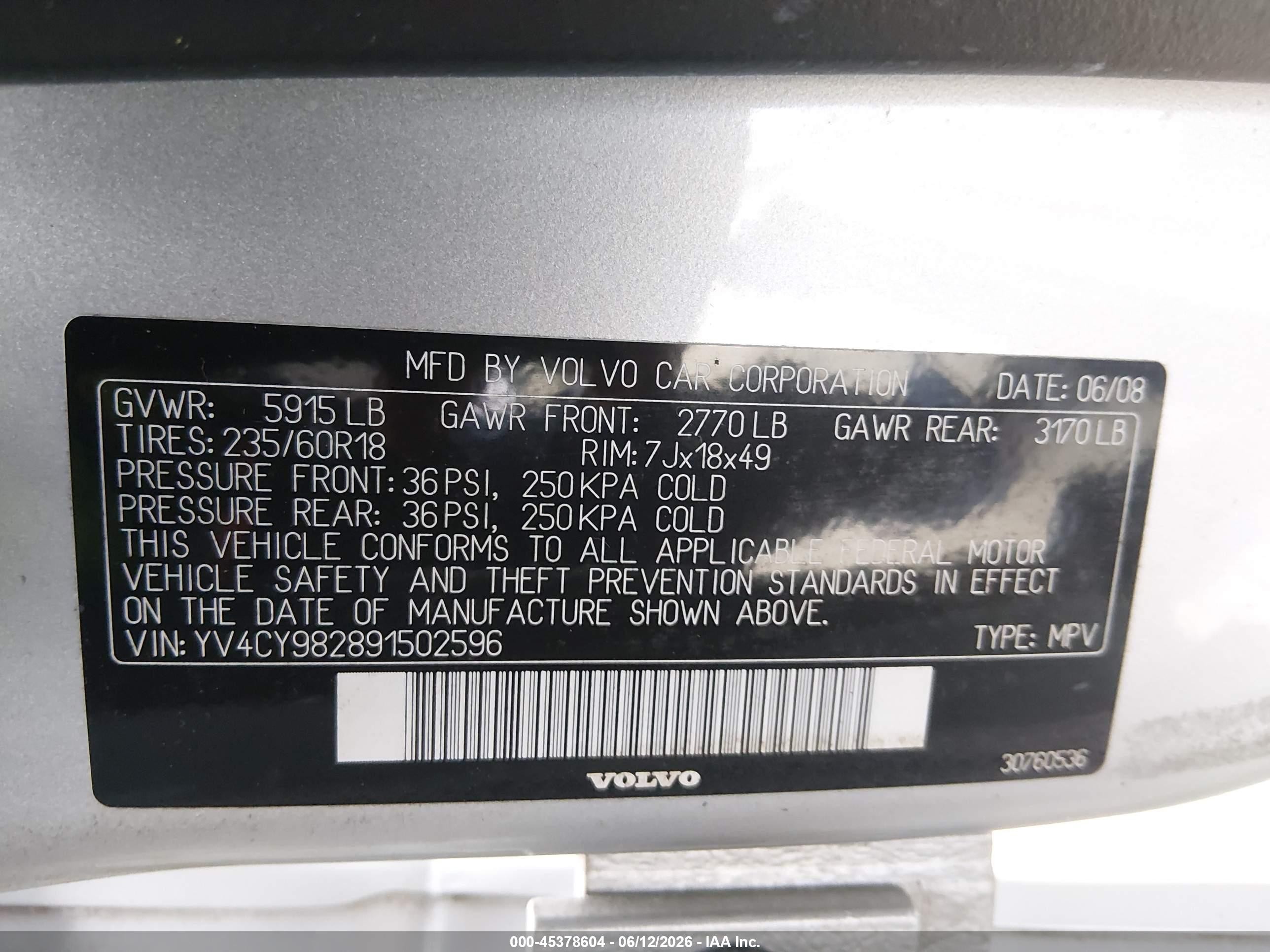 2009 Volvo Xc90 3.2 Silver vin: YV4CY982891502596