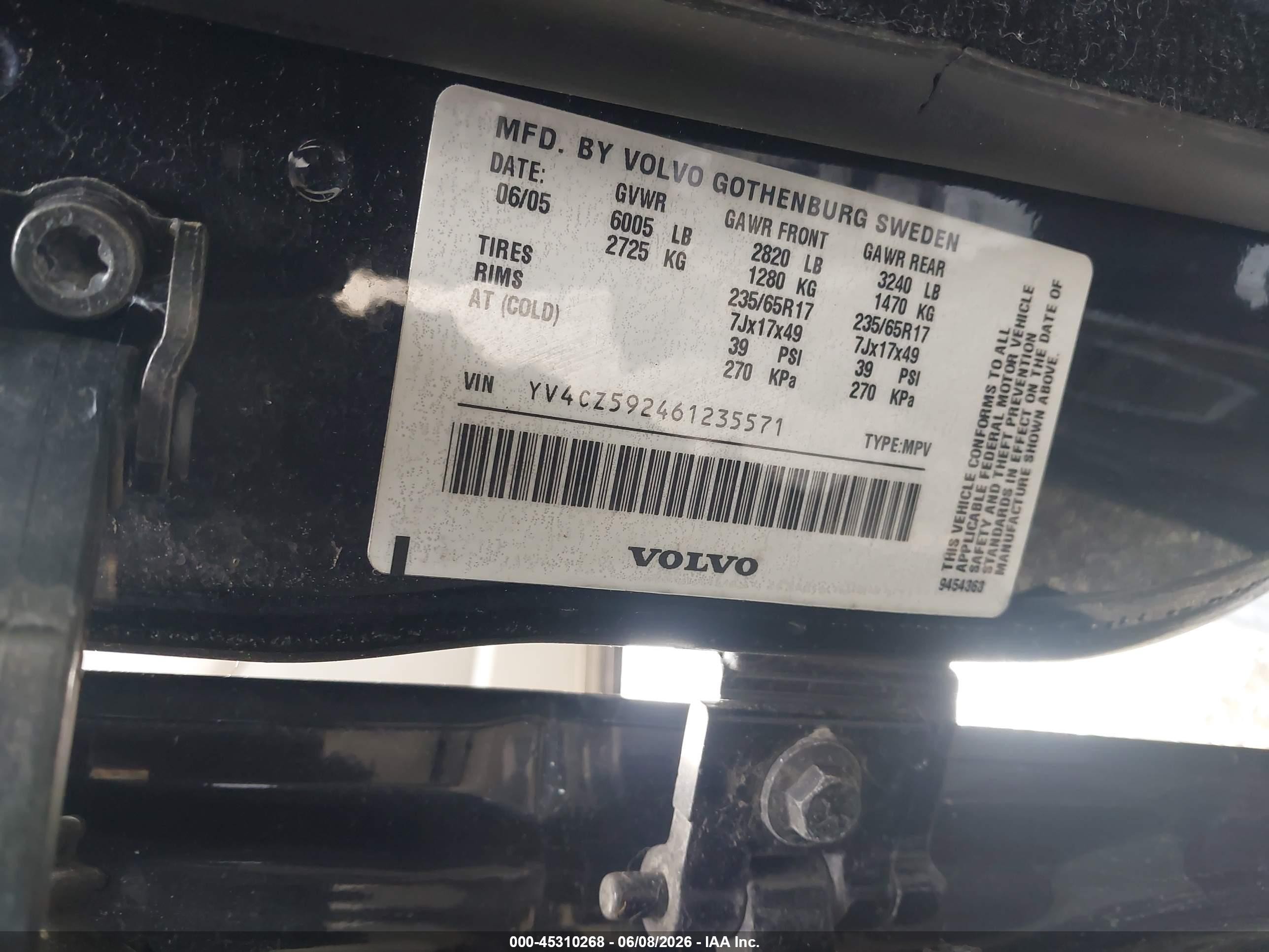 2006 Volvo Xc90 2.5t Blue vin: YV4CZ592461235571