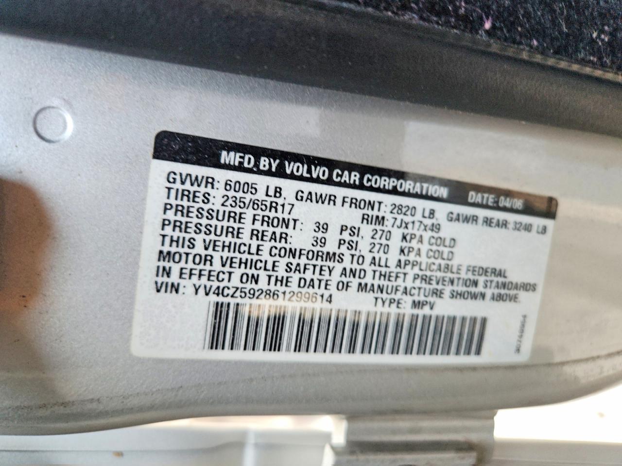 2006 Volvo Xc90 Silver vin: YV4CZ592861299614