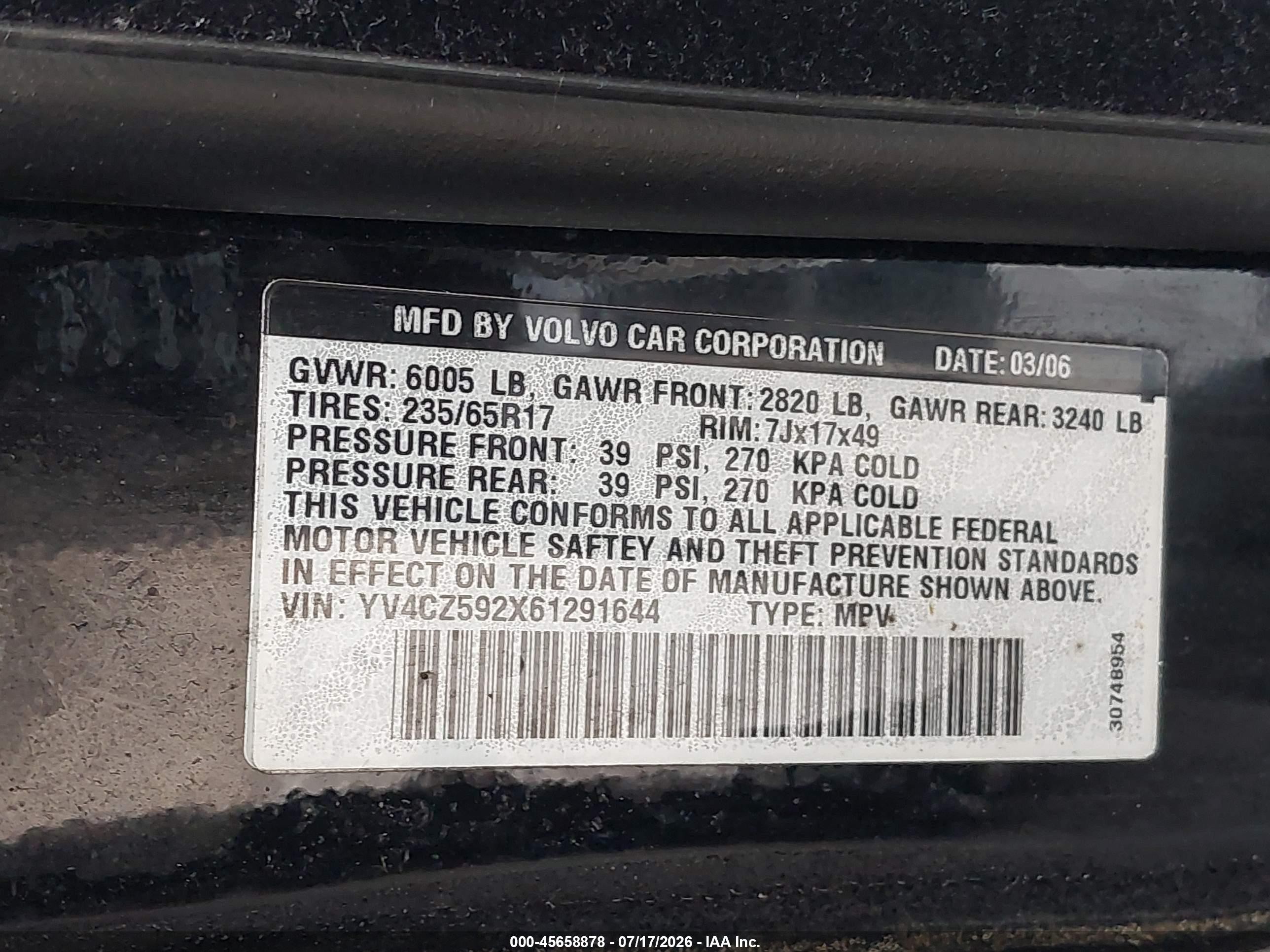 2006 Volvo Xc90 2.5t Black vin: YV4CZ592X61291644