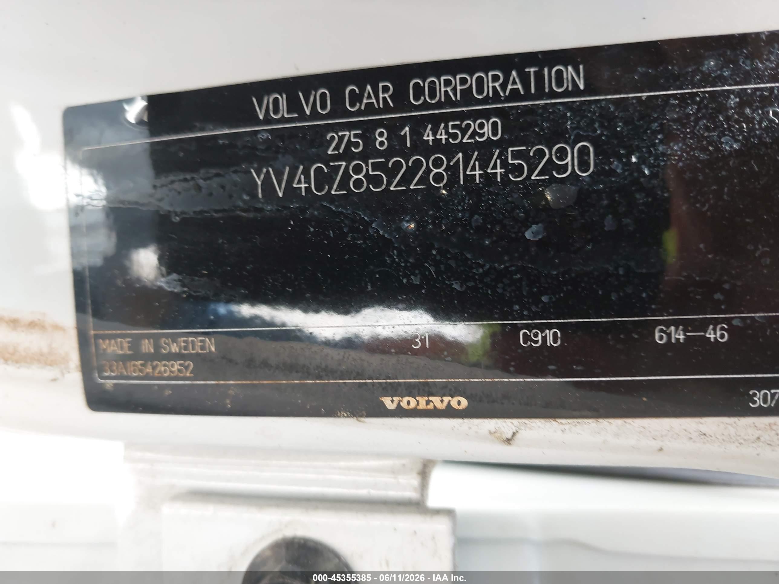 2008 Volvo Xc90 V8 White vin: YV4CZ852281445290