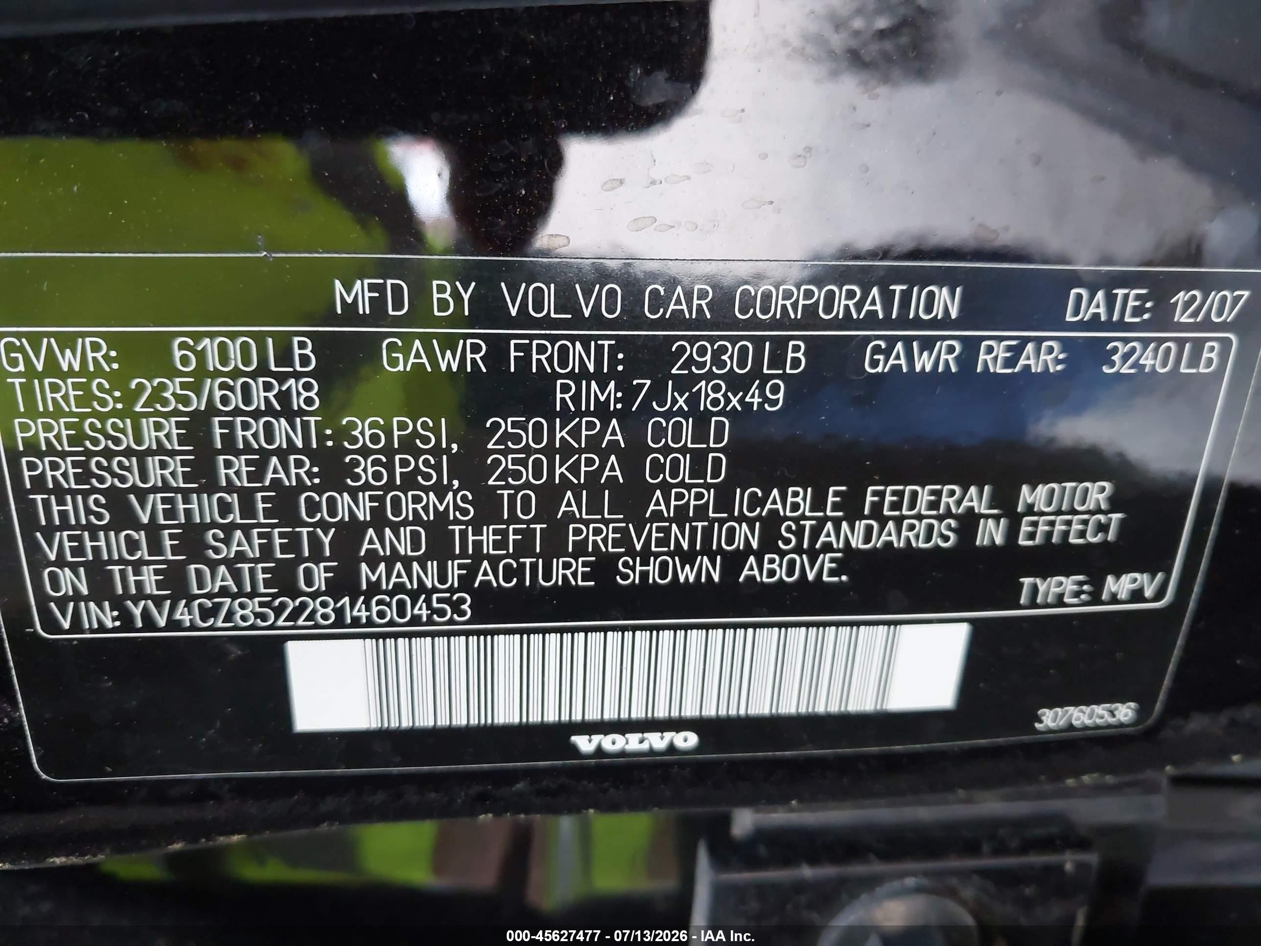 2008 Volvo Xc90 V8 Black vin: YV4CZ852281460453