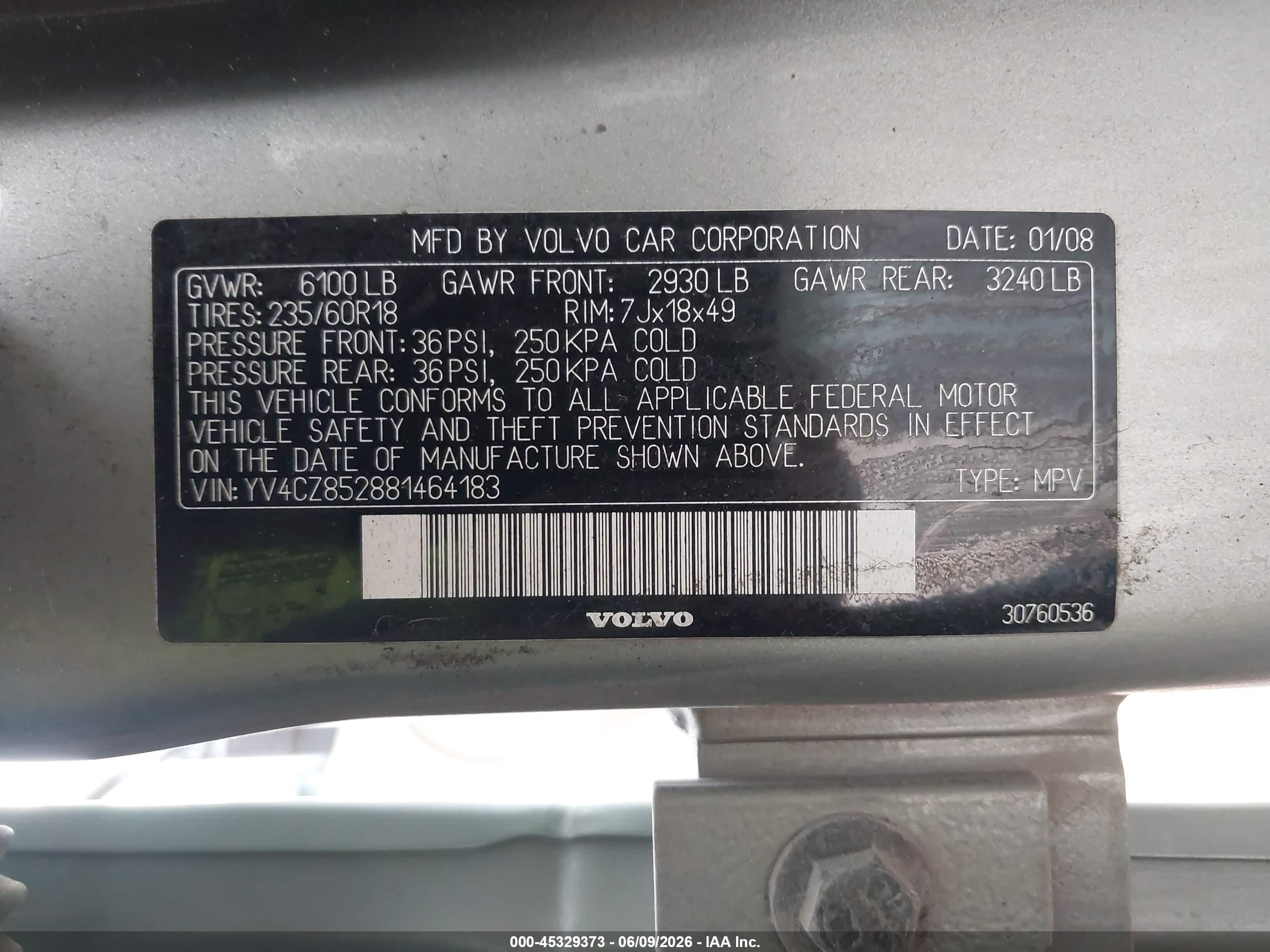 2008 Volvo Xc90 V8 Silver vin: YV4CZ852881464183