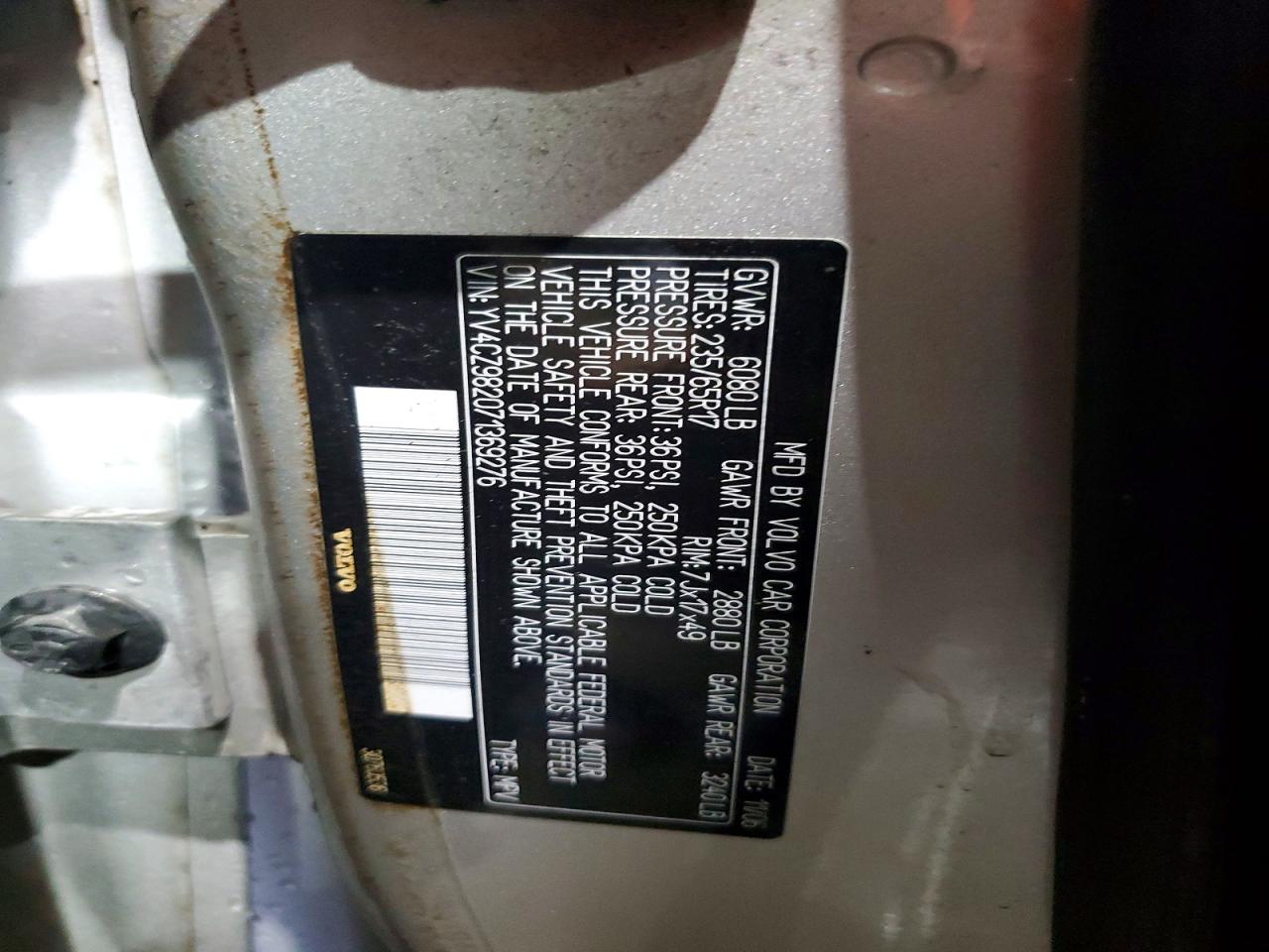 2007 Volvo Xc90 3.2 Silver vin: YV4CZ982071369276