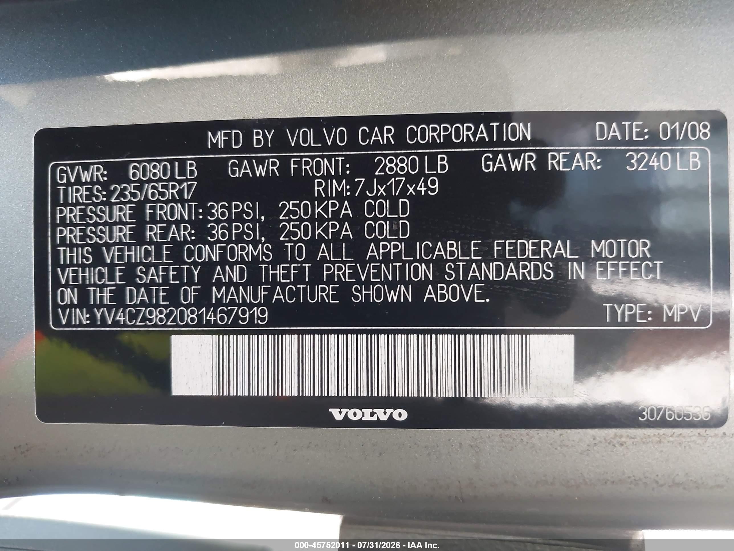 2008 Volvo Xc90 3.2 Beige vin: YV4CZ982081467919