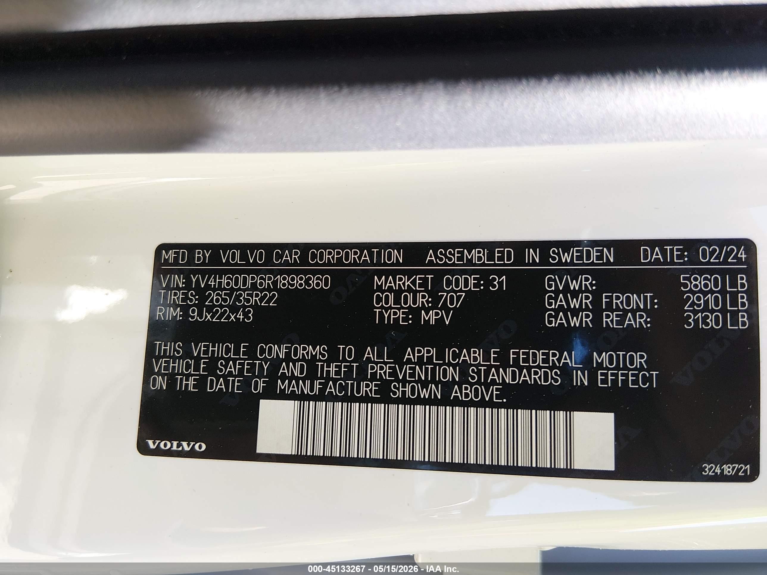 2024 Volvo Xc60 Recharge Plug-in Hybrid T8 Polestar Engineered White vin: YV4H60DP6R1898360