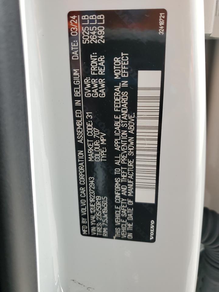 2024 Volvo Xc40 Plus White vin: YV4L12UE1R2372943