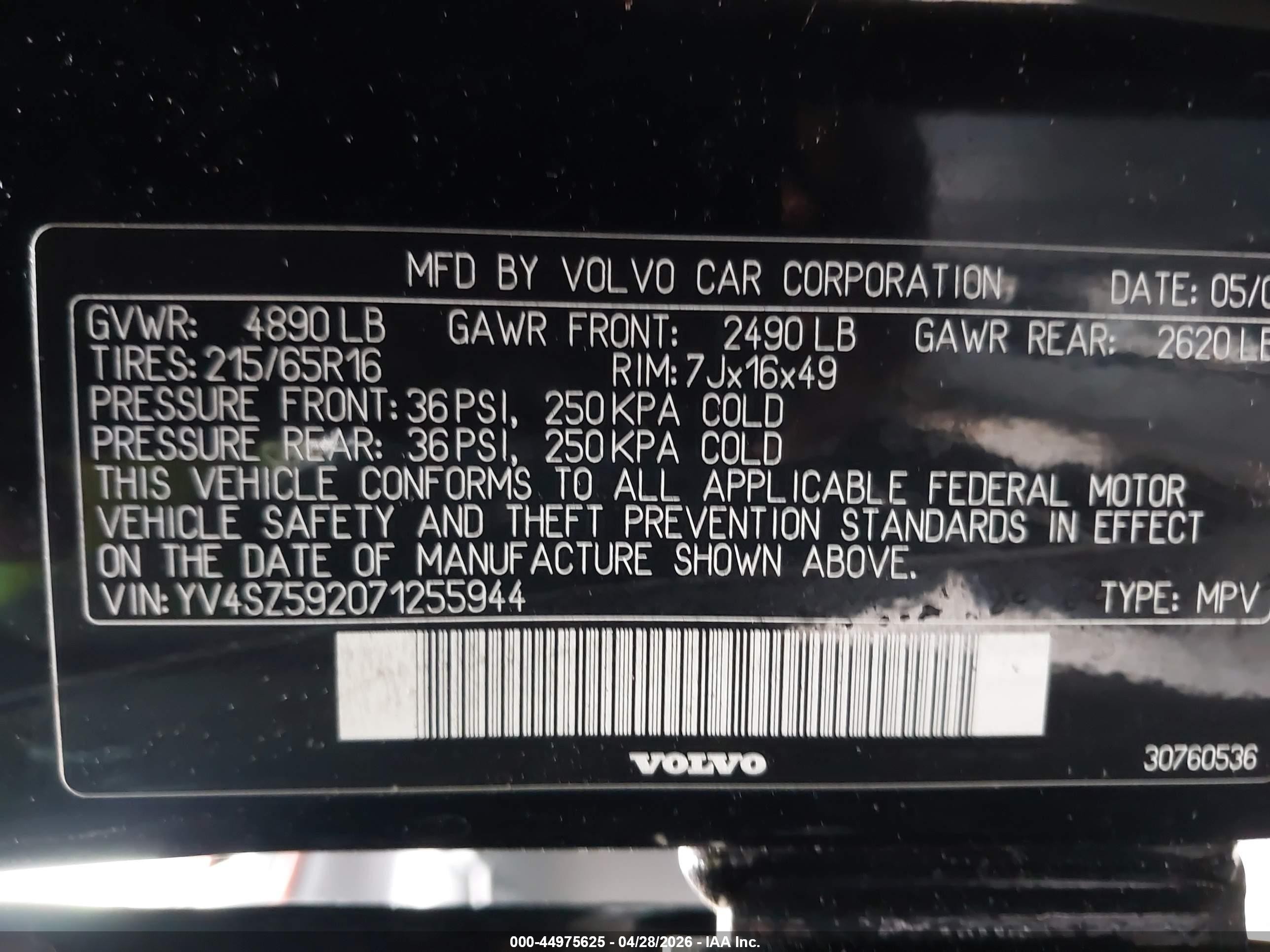 2007 Volvo Xc70 2.5t Black vin: YV4SZ592071255944