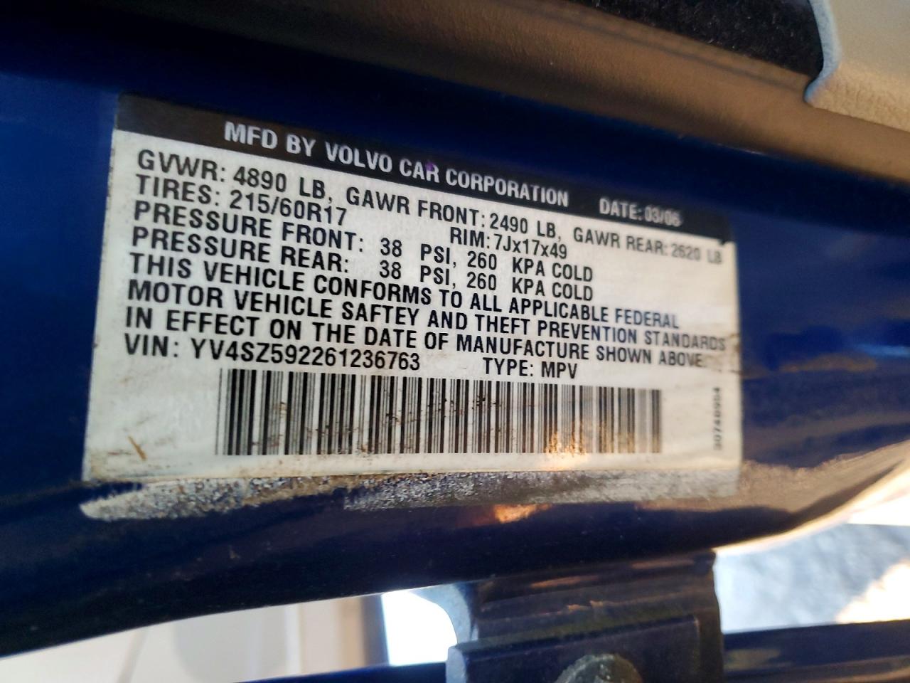 2006 Volvo Xc70 Blue vin: YV4SZ592261236763