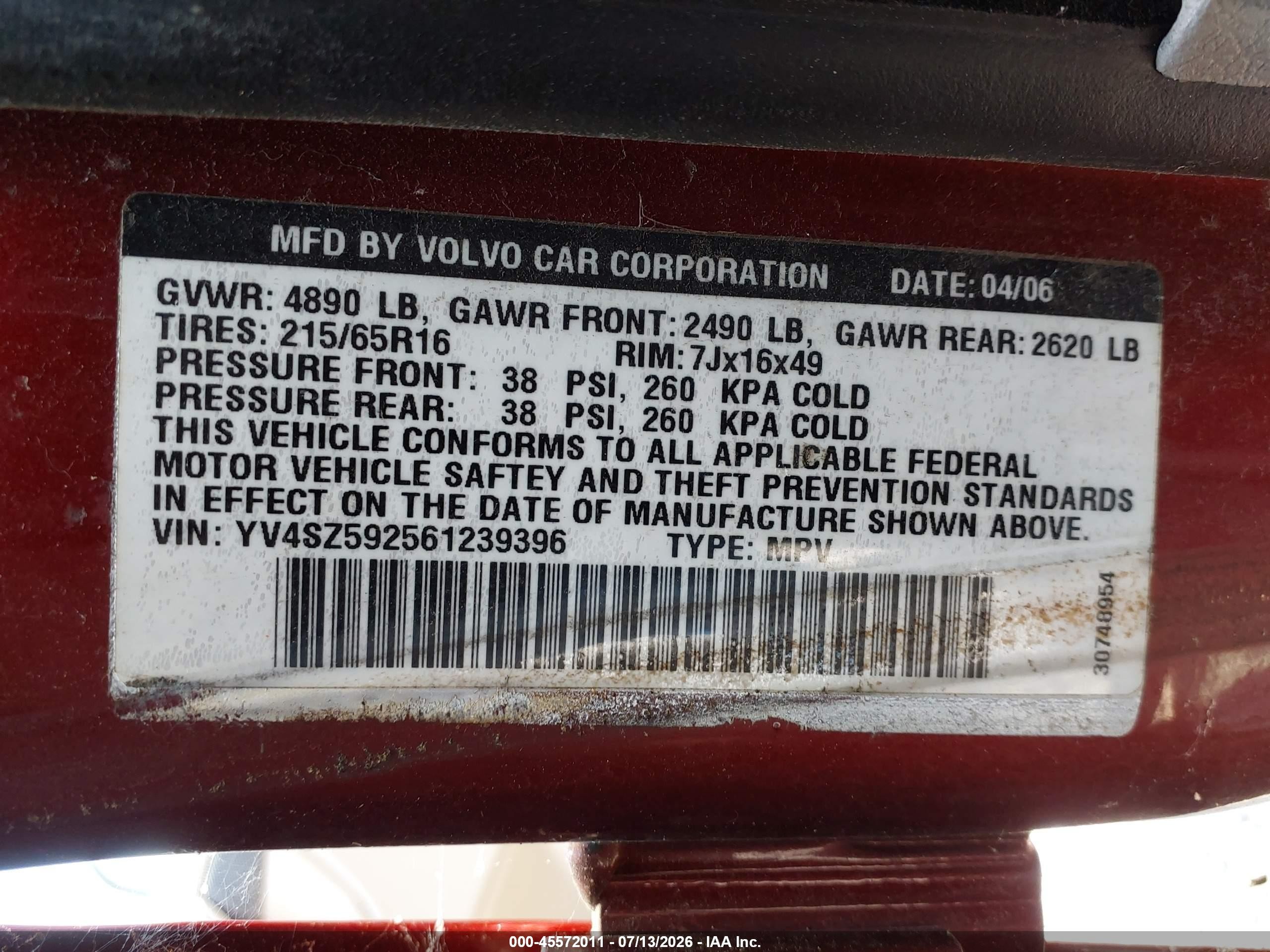 2006 Volvo Xc70 2.5t/volvo Ocean Race Edition Red vin: YV4SZ592561239396