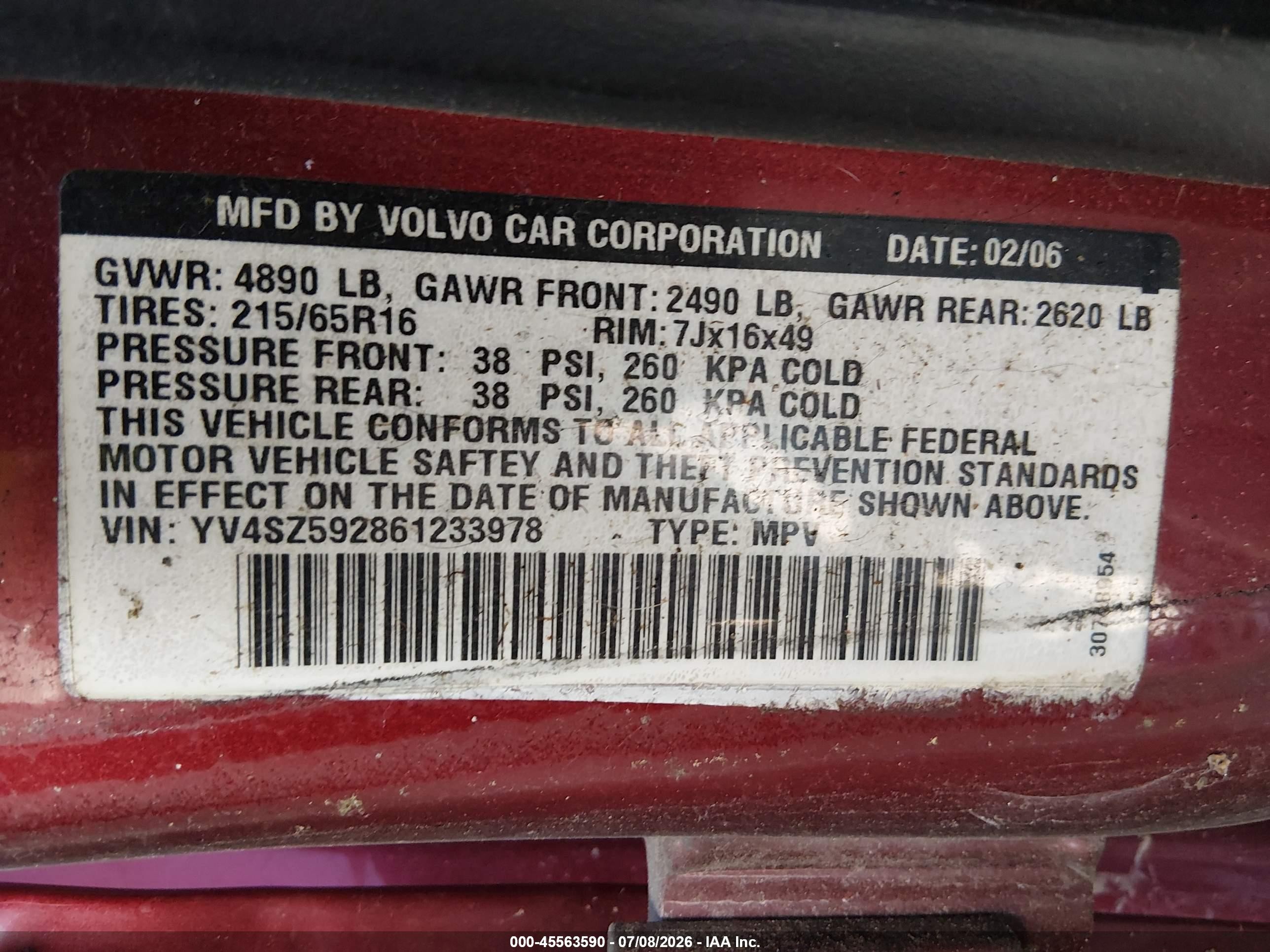 2006 Volvo Xc70 2.5t/volvo Ocean Race Edition Красный vin: YV4SZ592861233978