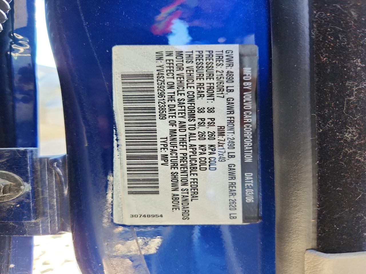 2006 Volvo Xc70 Blue vin: YV4SZ592961238509