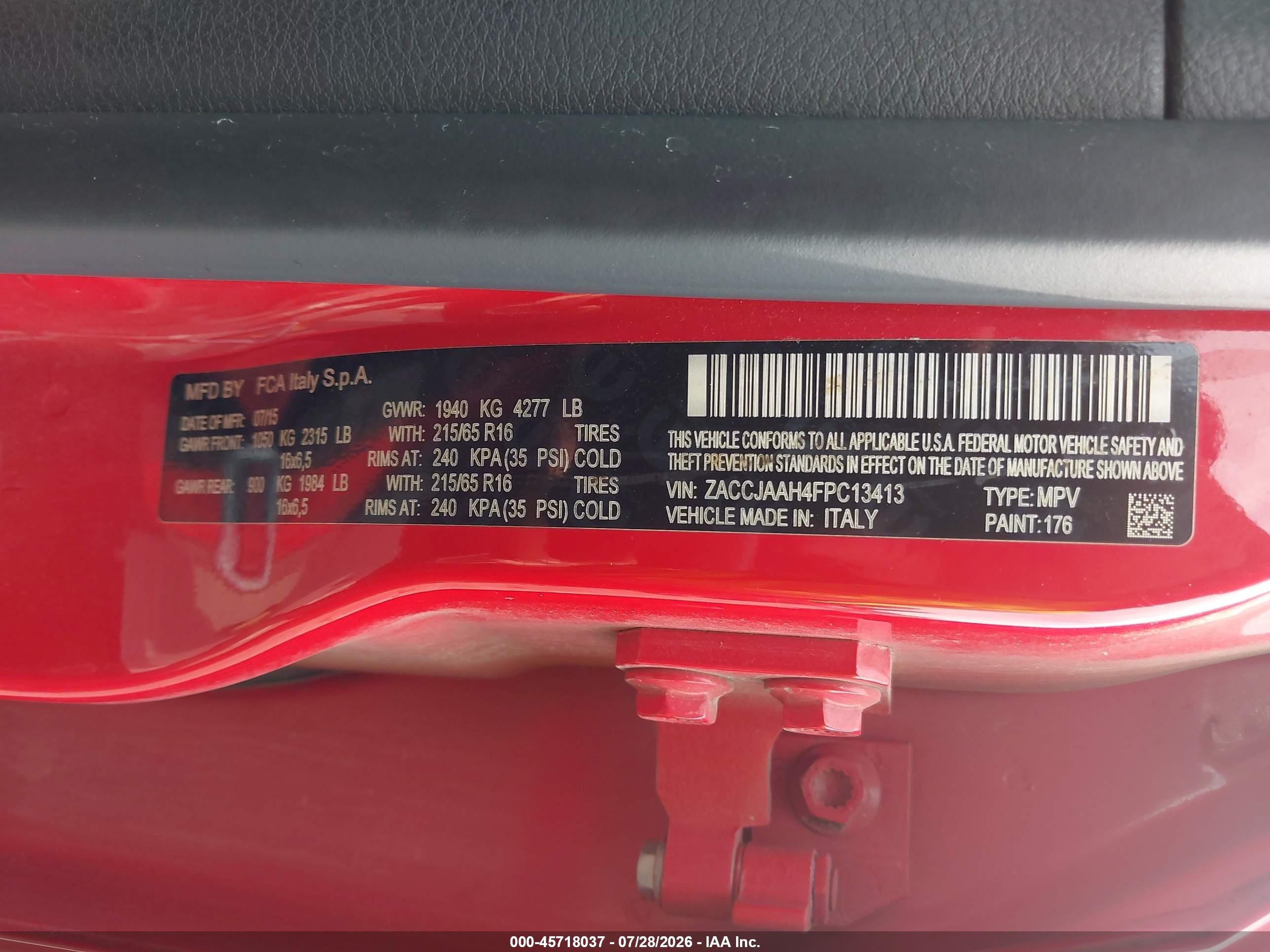 2015 Jeep Renegade Sport Red vin: ZACCJAAH4FPC13413