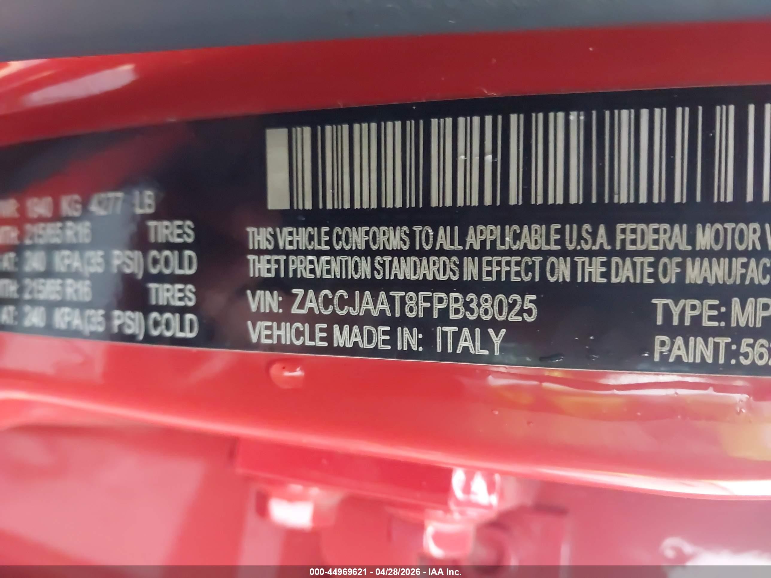 2015 Jeep Renegade Sport Orange vin: ZACCJAAT8FPB38025