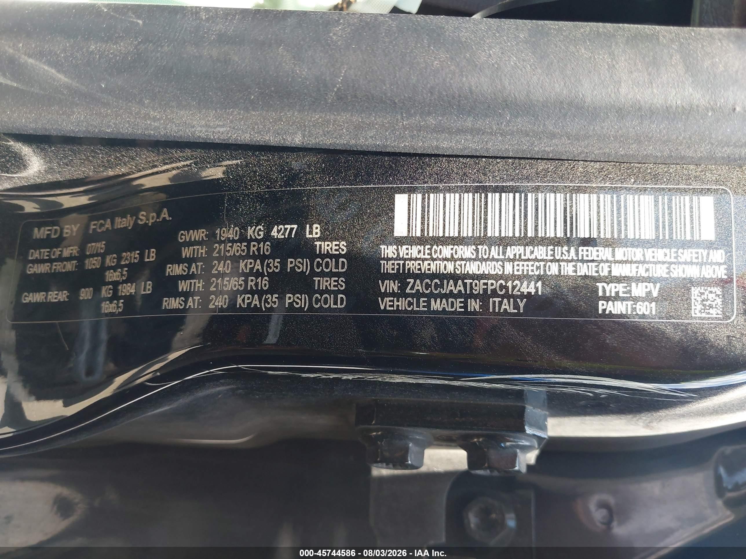 2015 Jeep Renegade Sport Black vin: ZACCJAAT9FPC12441