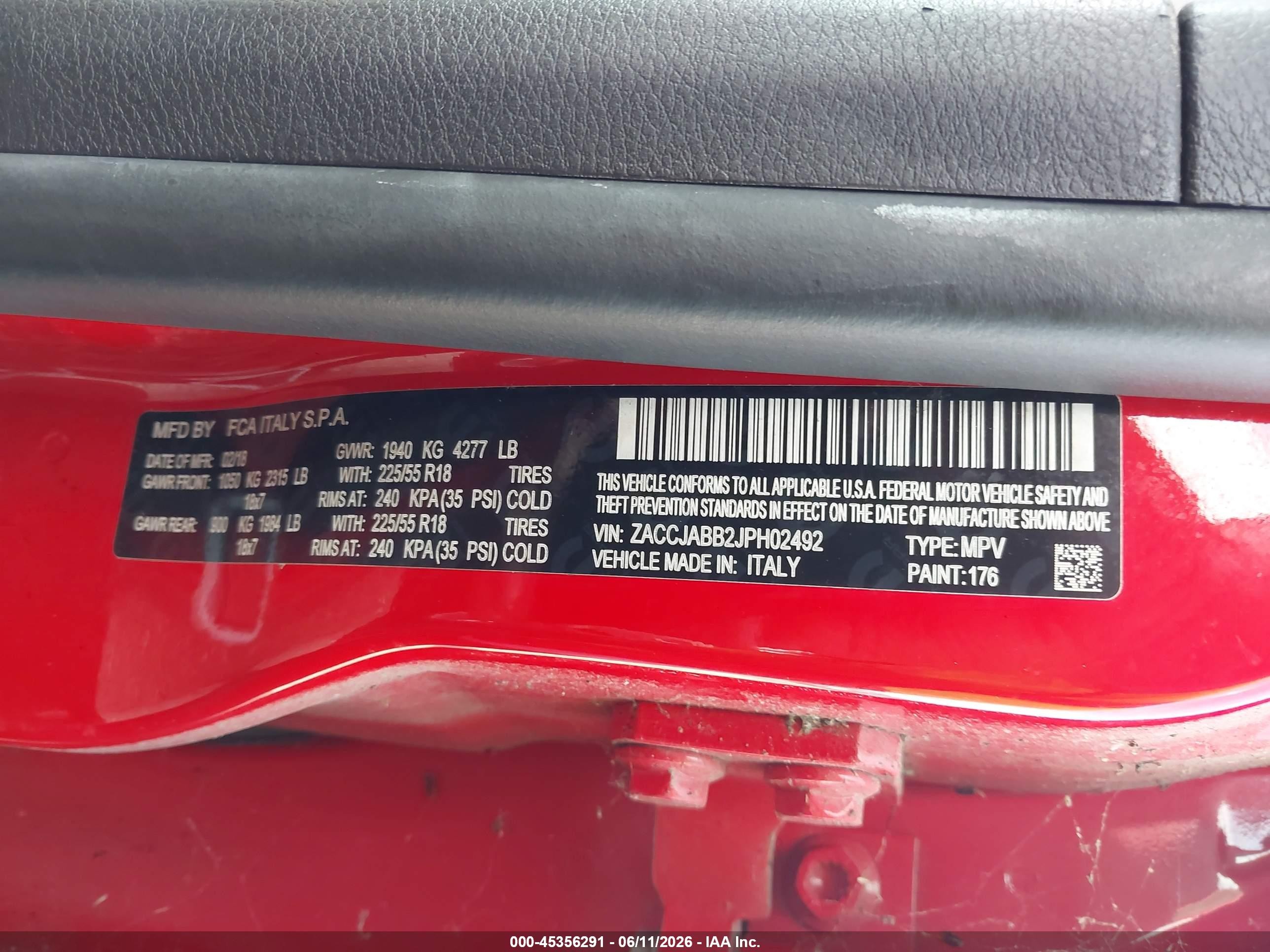 2018 Jeep Renegade Latitude Fwd Red vin: ZACCJABB2JPH02492