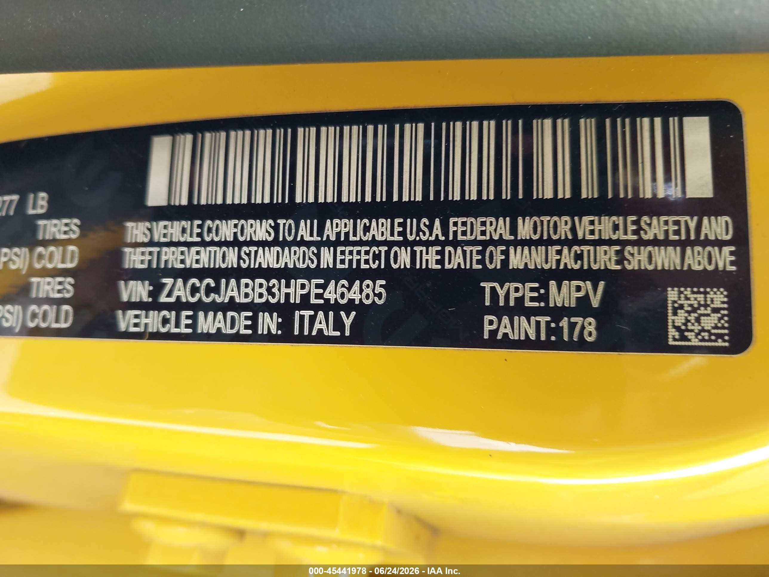 2017 Jeep Renegade Latitude Yellow vin: ZACCJABB3HPE46485