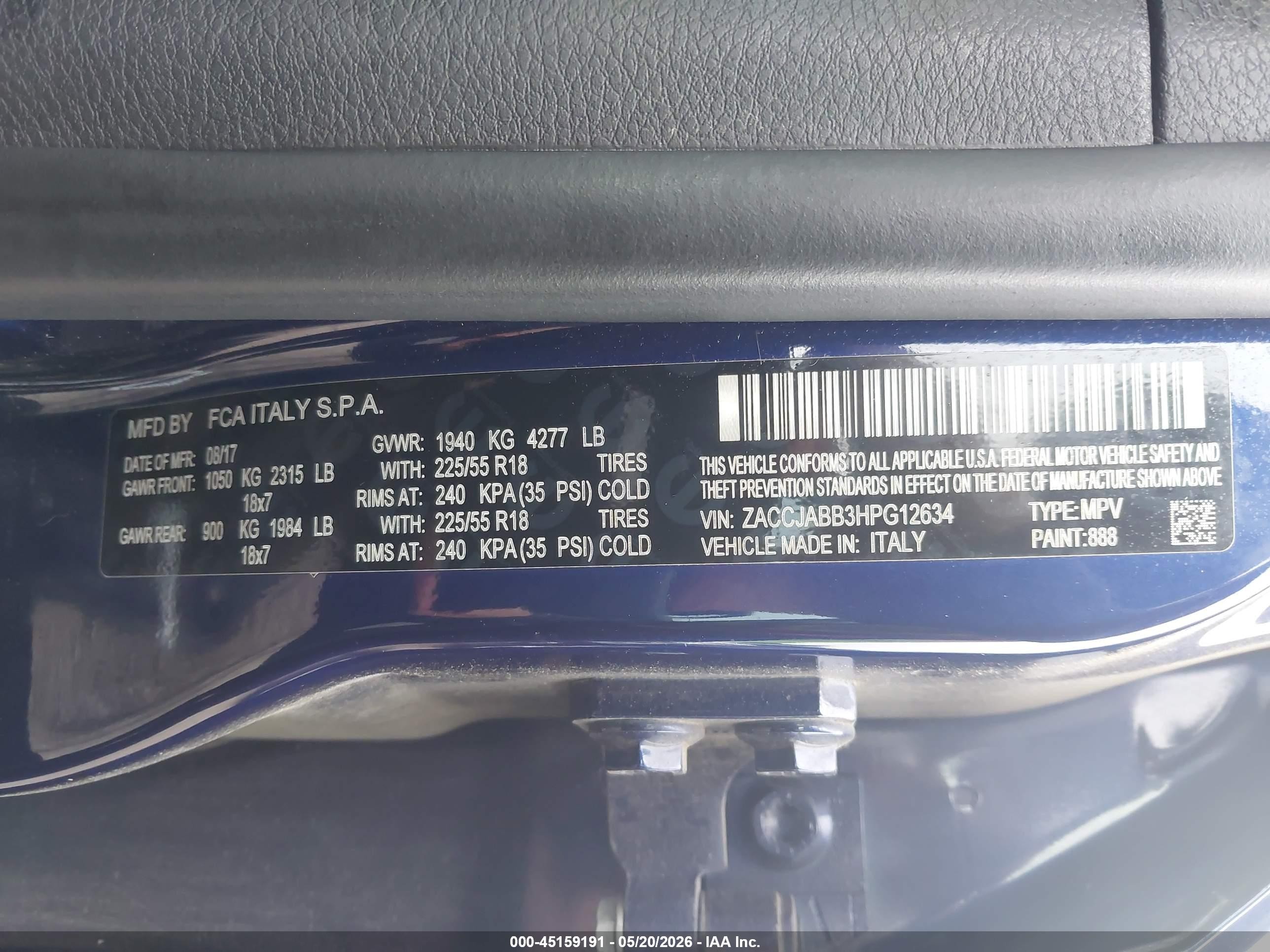 2017 Jeep Renegade Altitude Fwd Синий vin: ZACCJABB3HPG12634