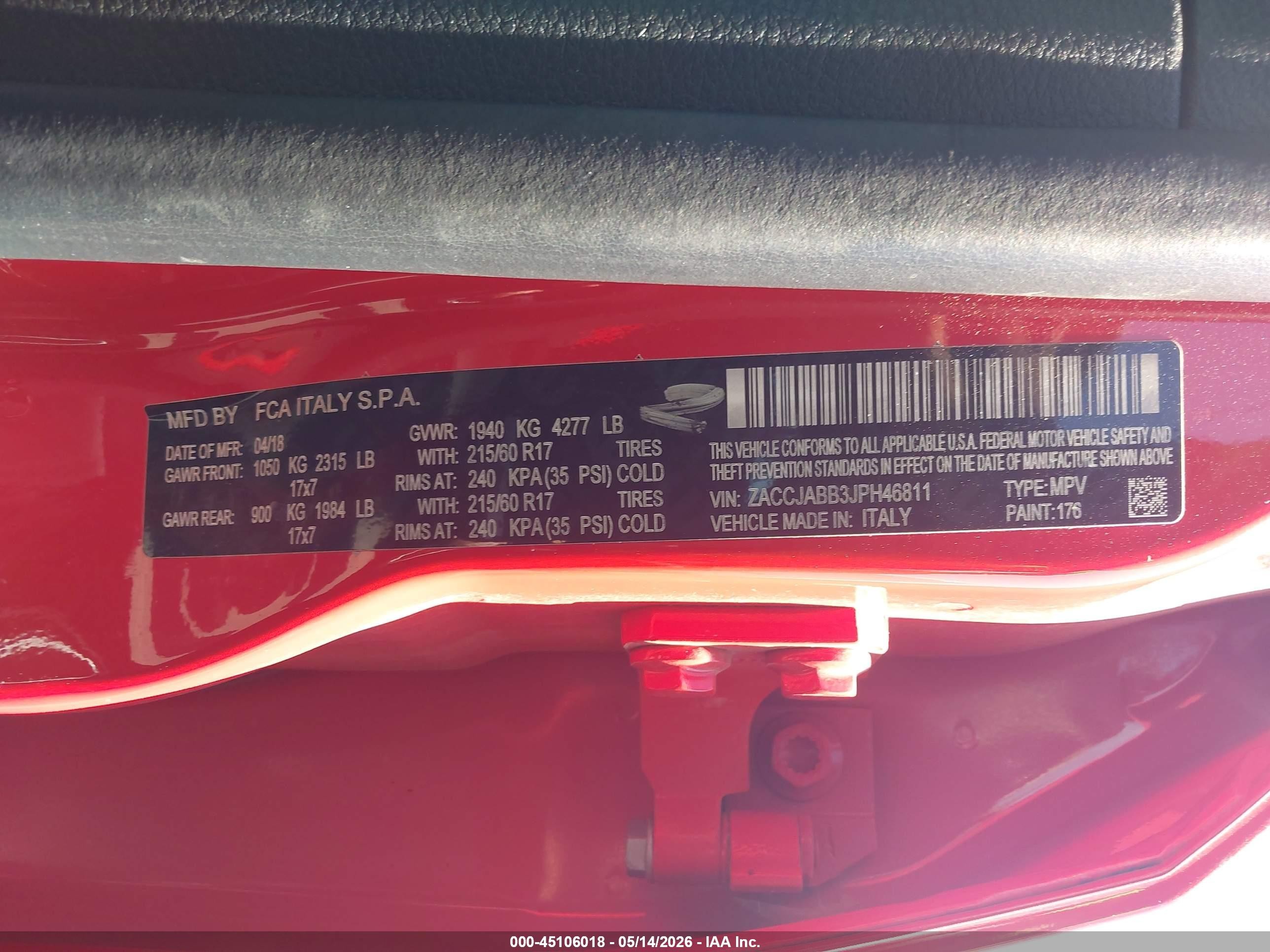 2018 Jeep Renegade Latitude Fwd Red vin: ZACCJABB3JPH46811