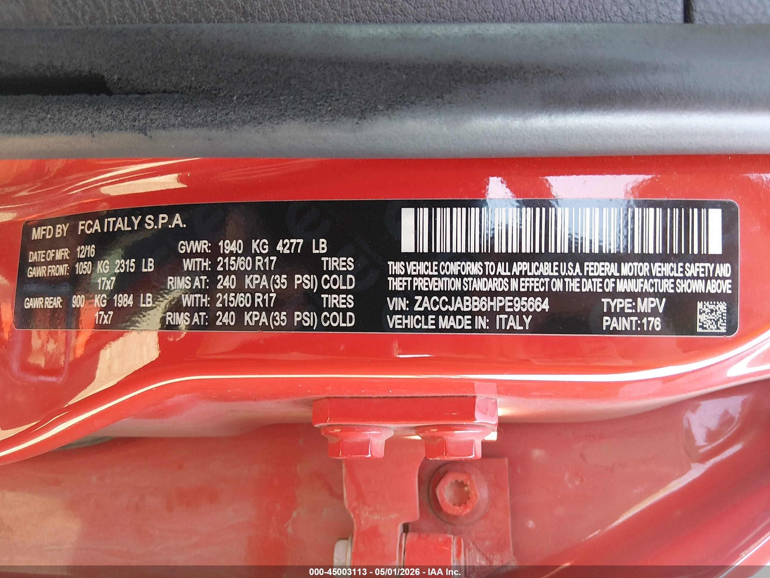 2017 Jeep Renegade Latitude Fwd Red vin: ZACCJABB6HPE95664