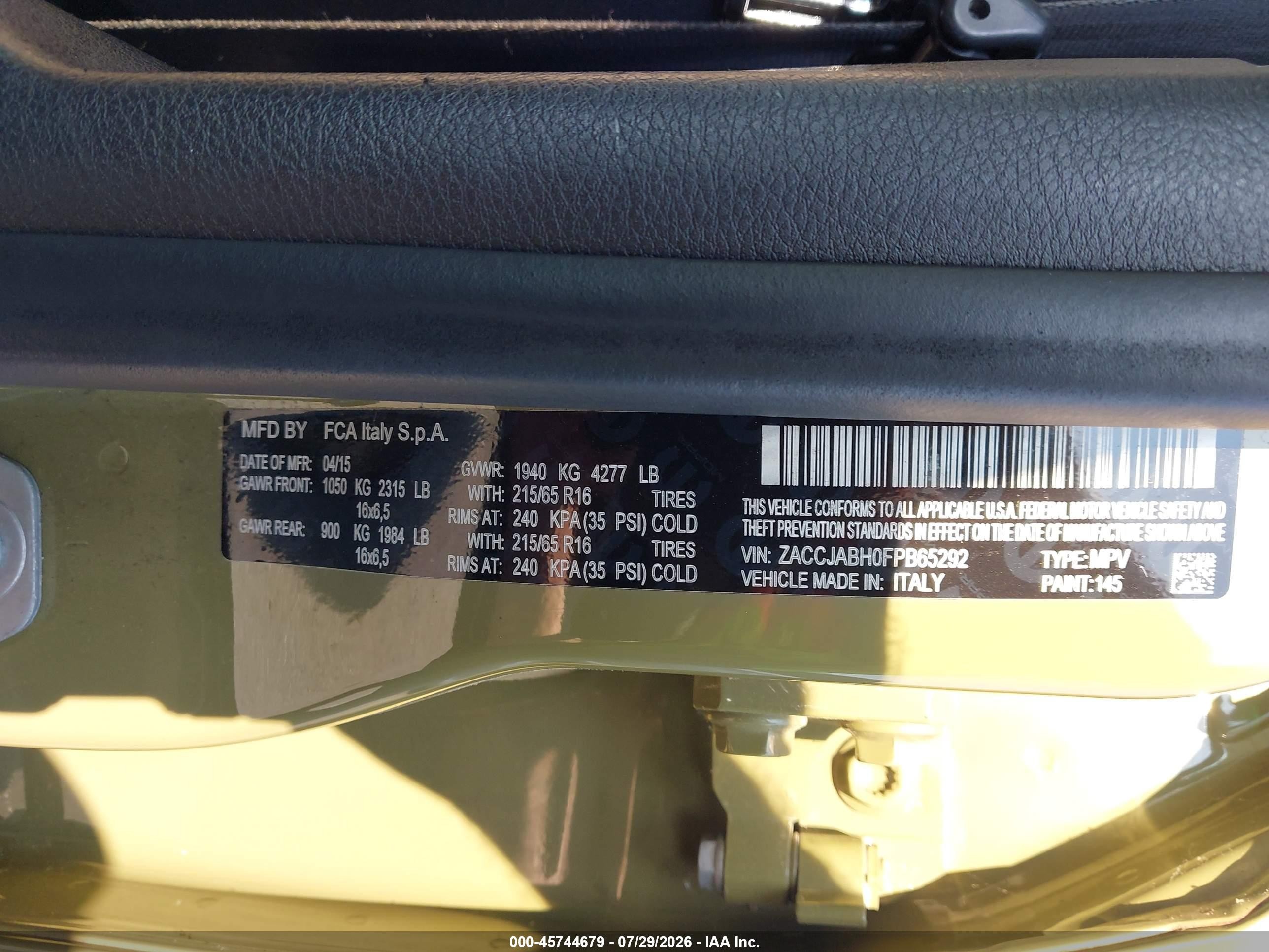 2015 Jeep Renegade Latitude Зеленый vin: ZACCJABH0FPB65292