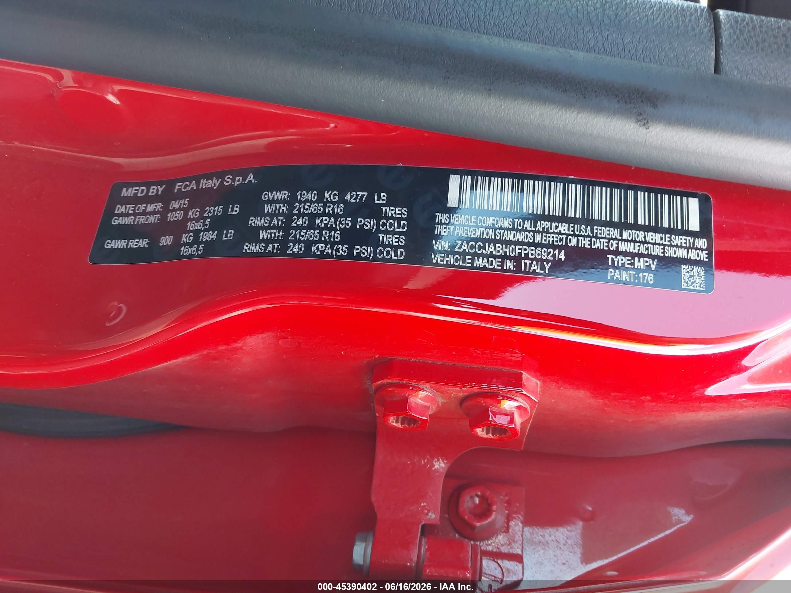 2015 Jeep Renegade Latitude Red vin: ZACCJABH0FPB69214