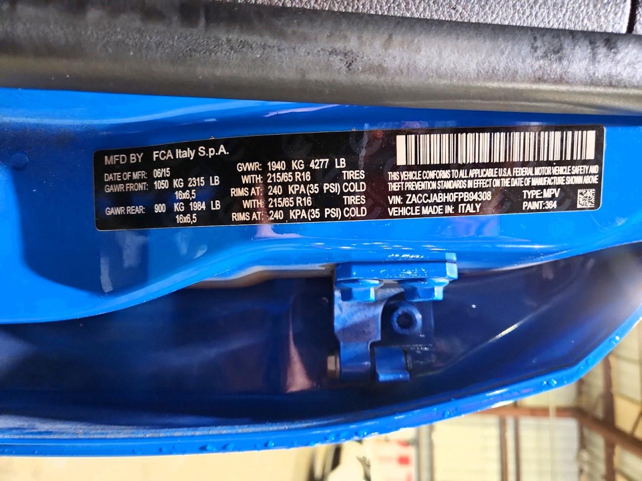 2015 Jeep Renegade Latitude Blue vin: ZACCJABH0FPB94308