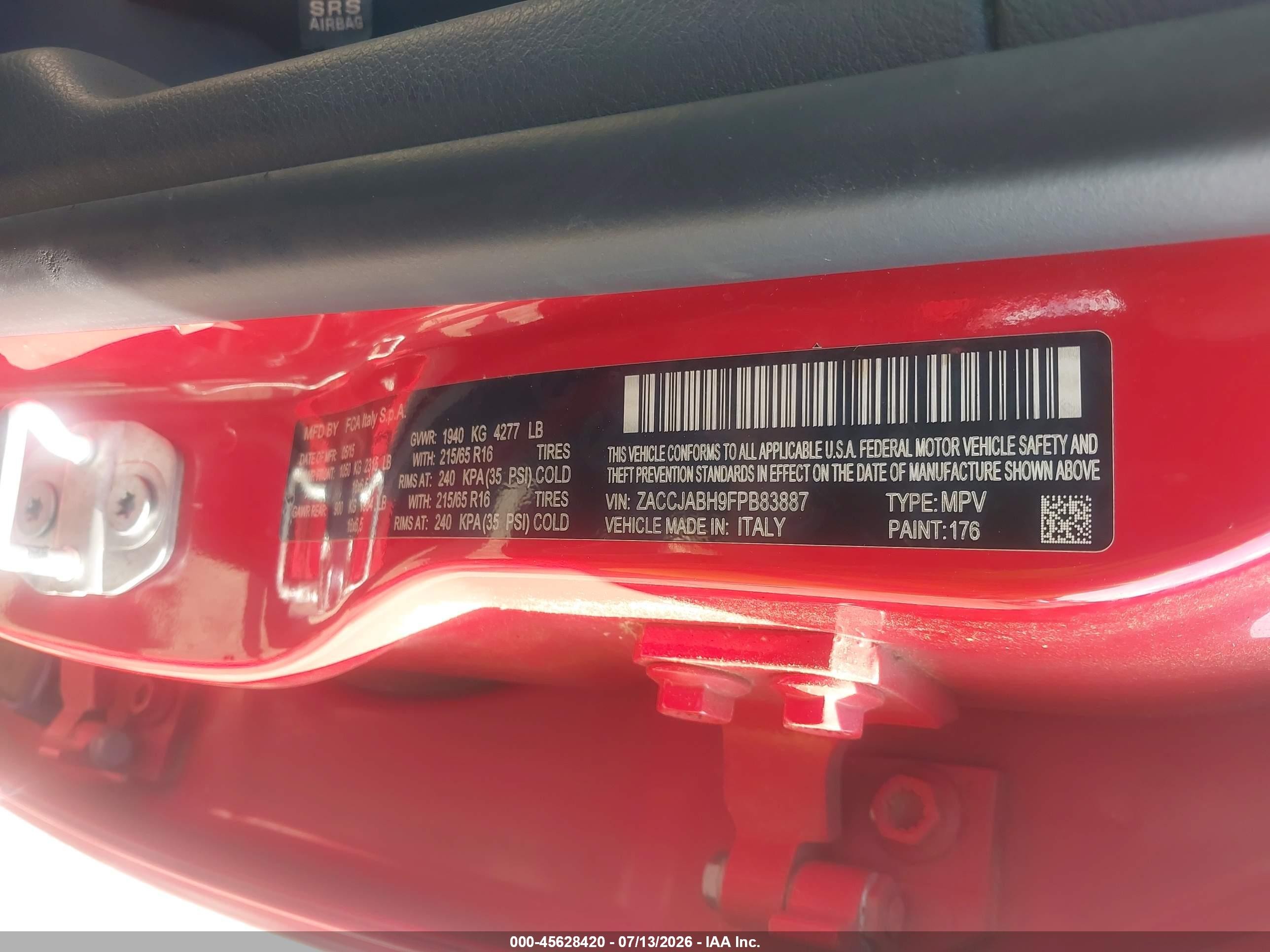 2015 Jeep Renegade Latitude Red vin: ZACCJABH9FPB83887