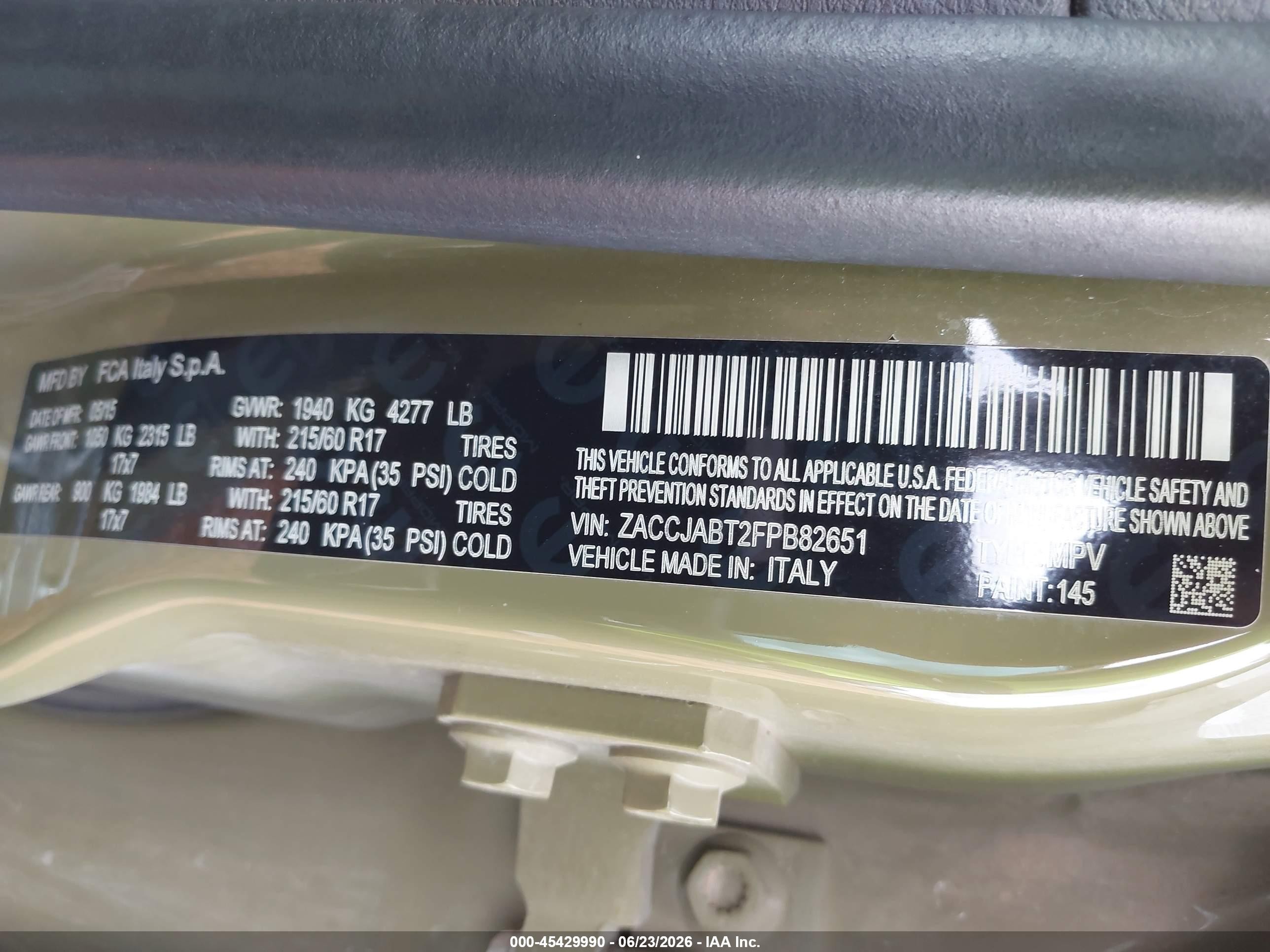 2015 Jeep Renegade Latitude Green vin: ZACCJABT2FPB82651
