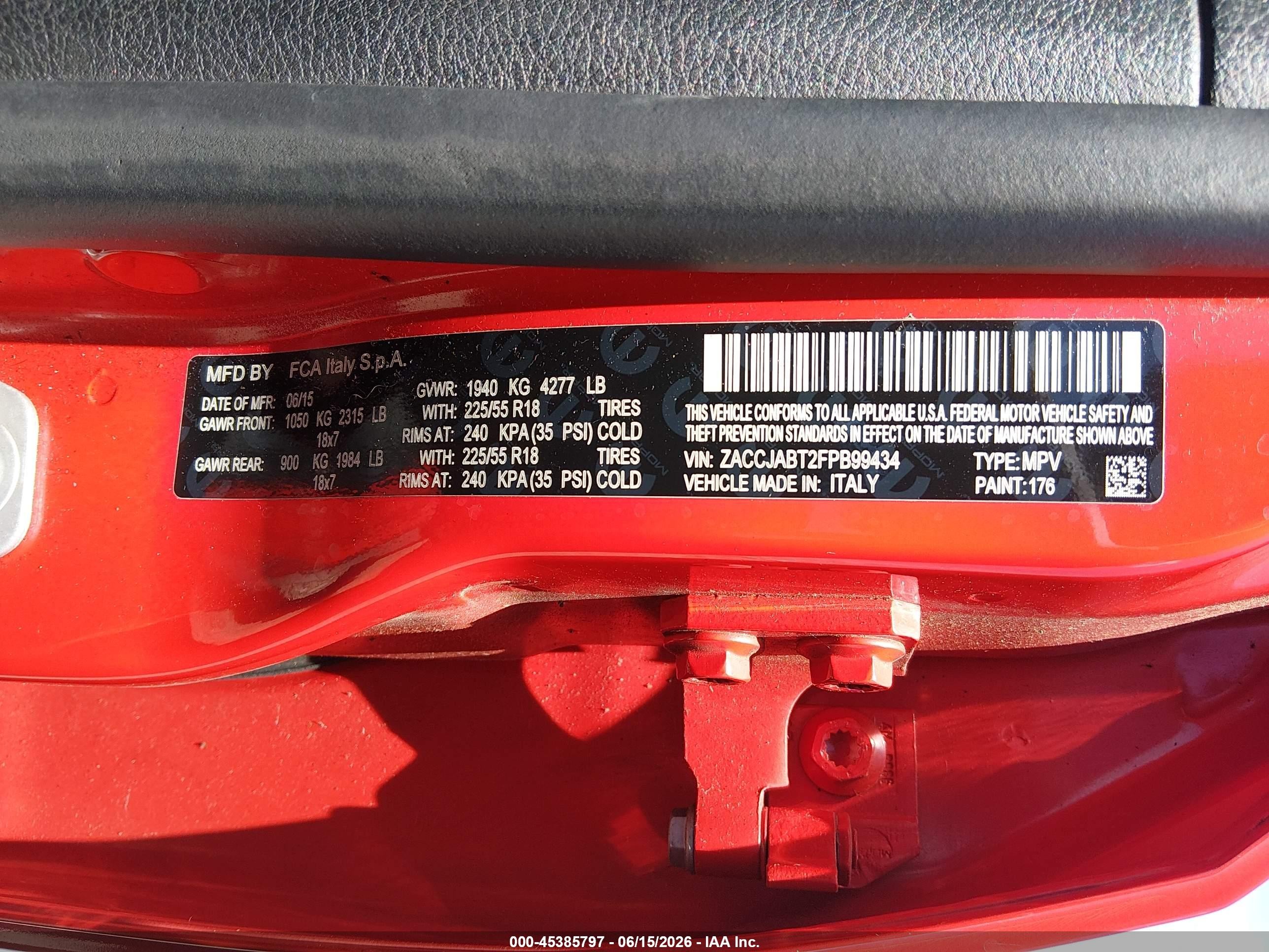 2015 Jeep Renegade Latitude Red vin: ZACCJABT2FPB99434