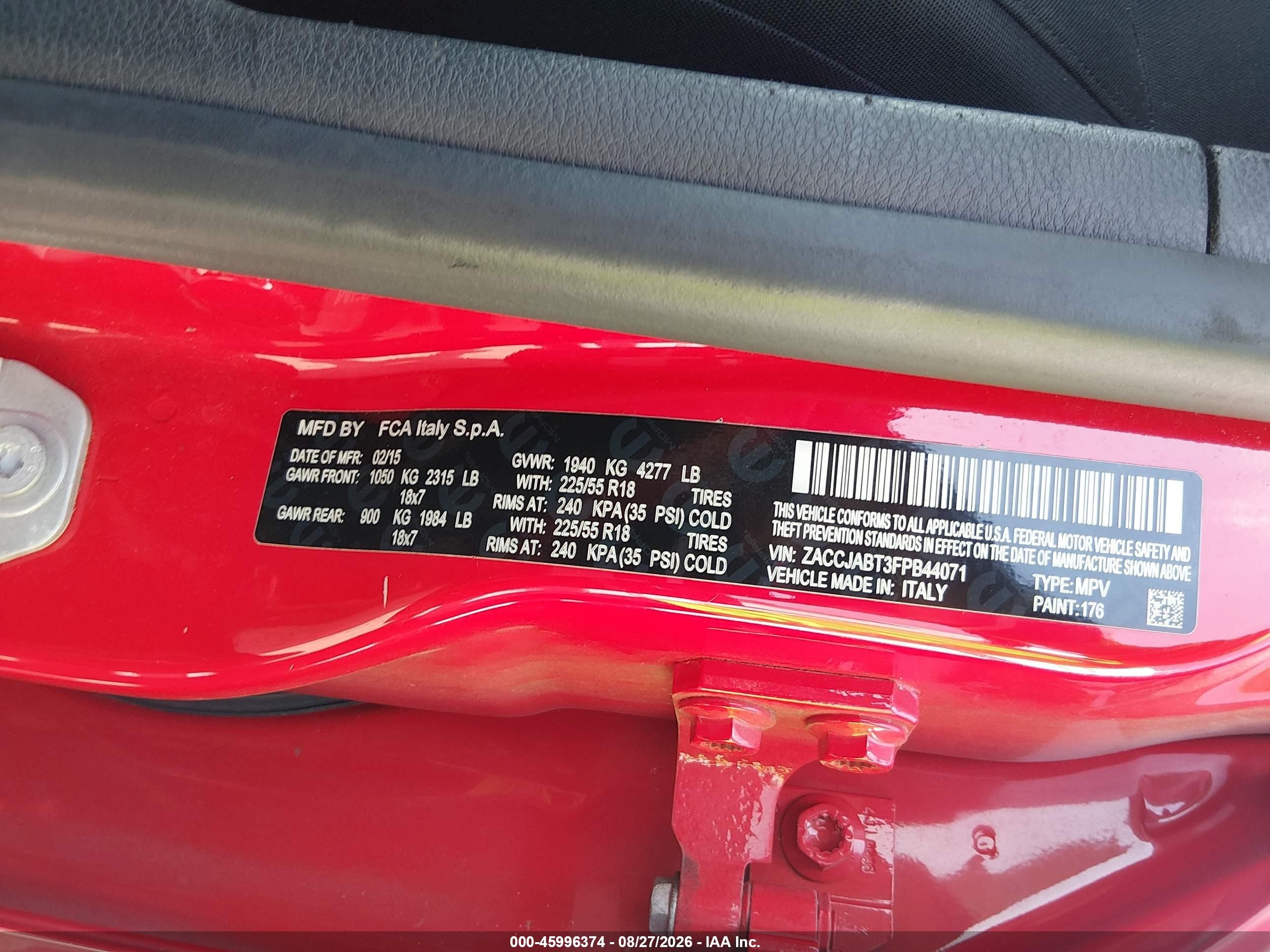 2015 Jeep Renegade Latitude Red vin: ZACCJABT3FPB44071