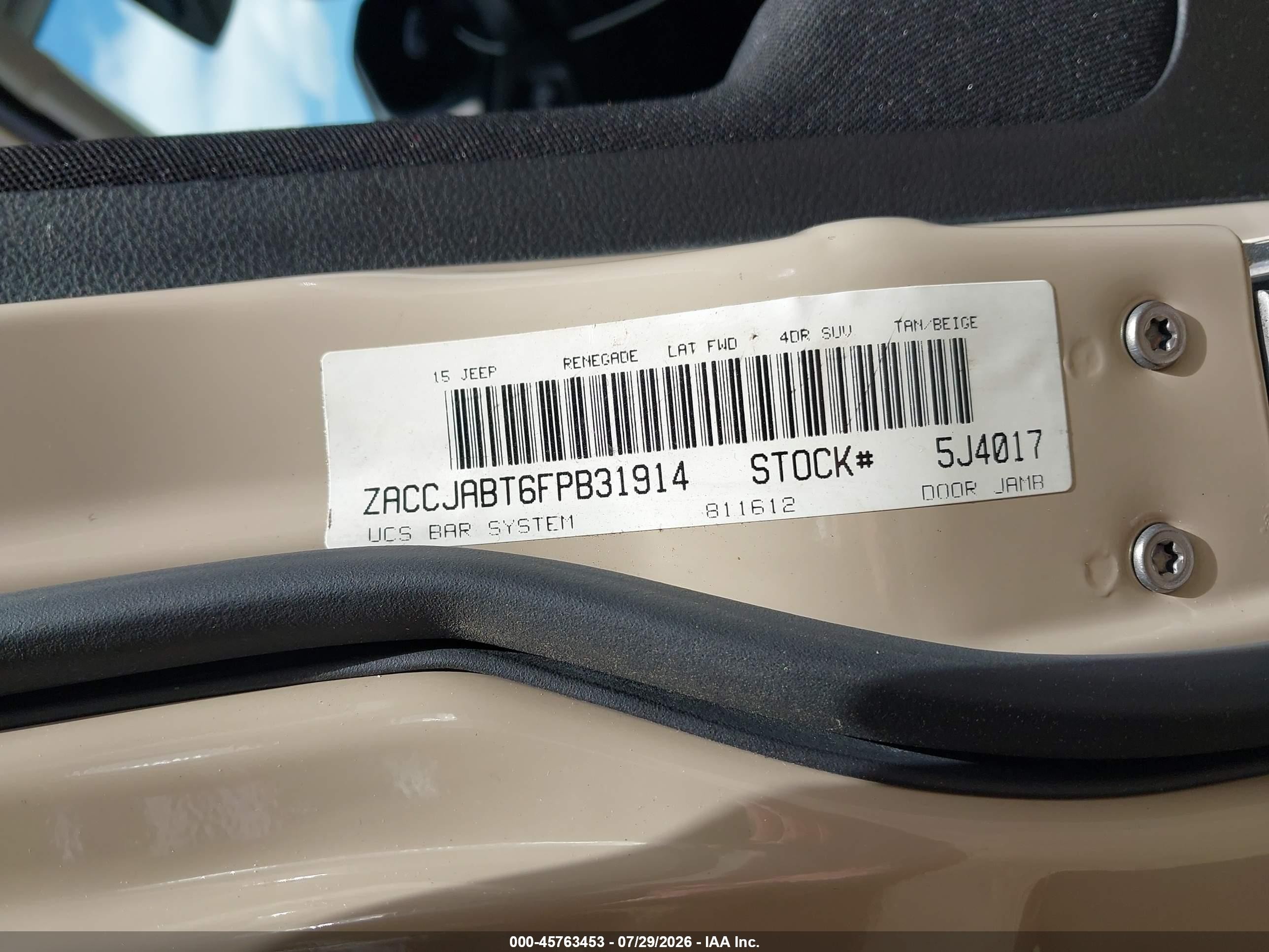 2015 Jeep Renegade Latitude Tan vin: ZACCJABT6FPB31914