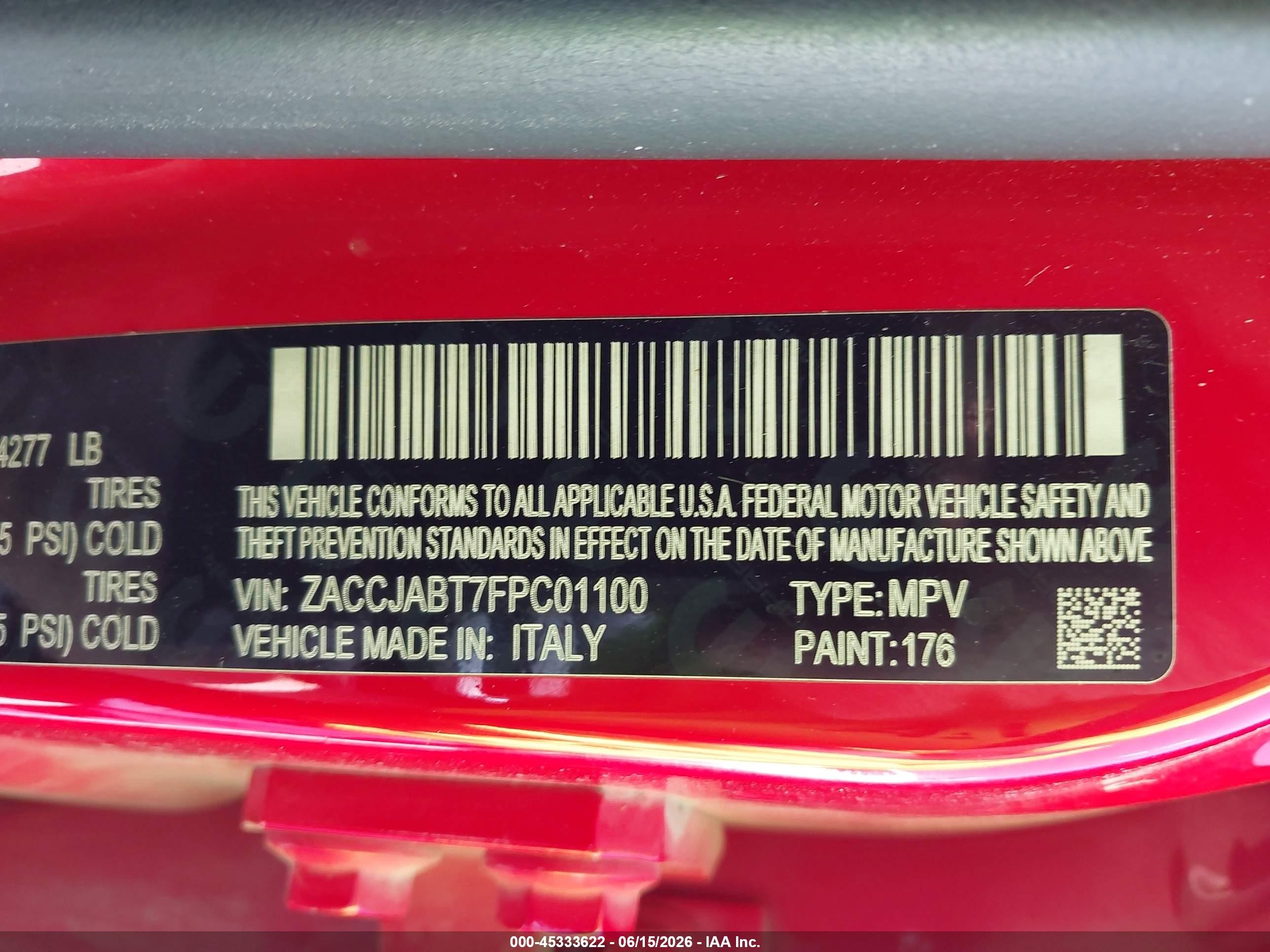 2015 Jeep Renegade Latitude Red vin: ZACCJABT7FPC01100