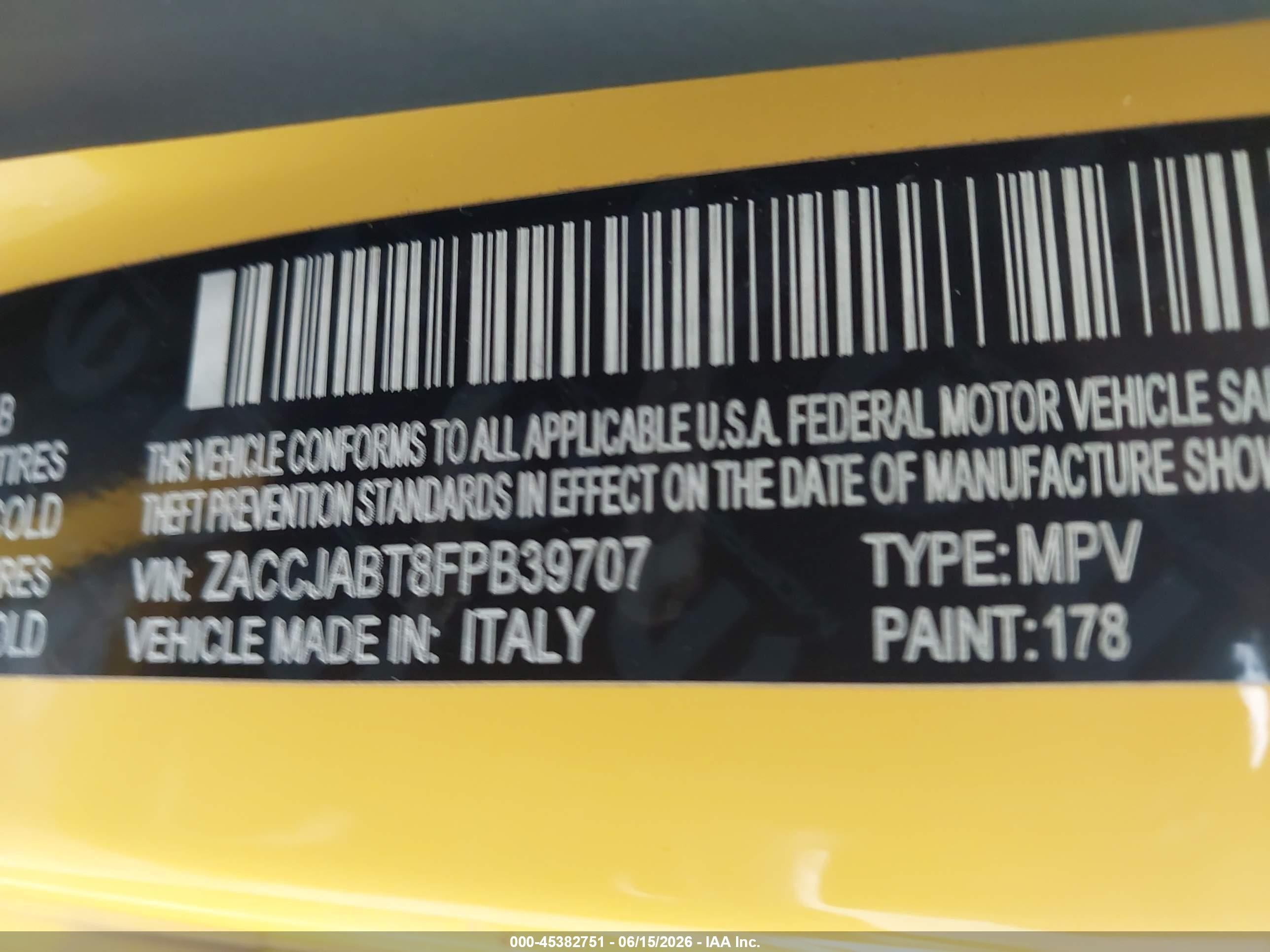 2015 Jeep Renegade Latitude Yellow vin: ZACCJABT8FPB39707