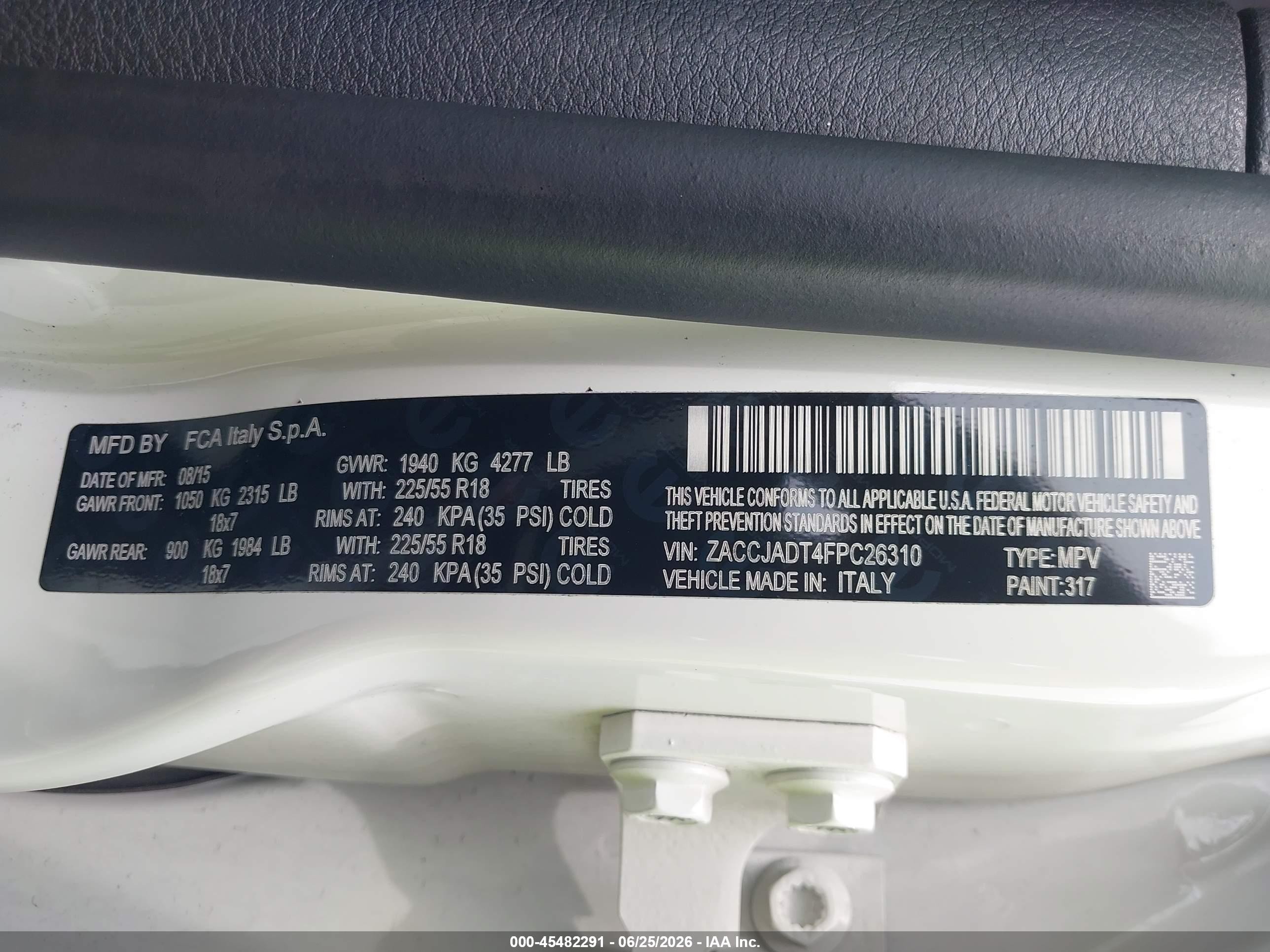 2015 Jeep Renegade Limited White vin: ZACCJADT4FPC26310