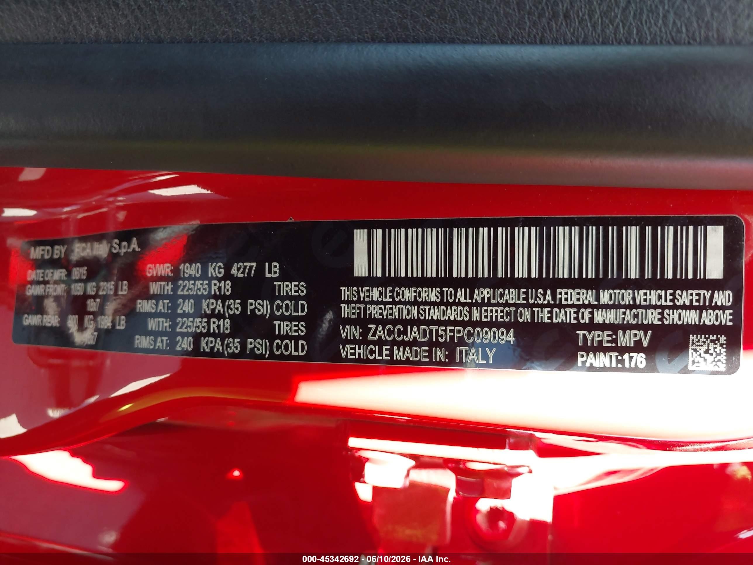 2015 Jeep Renegade Limited Red vin: ZACCJADT5FPC09094