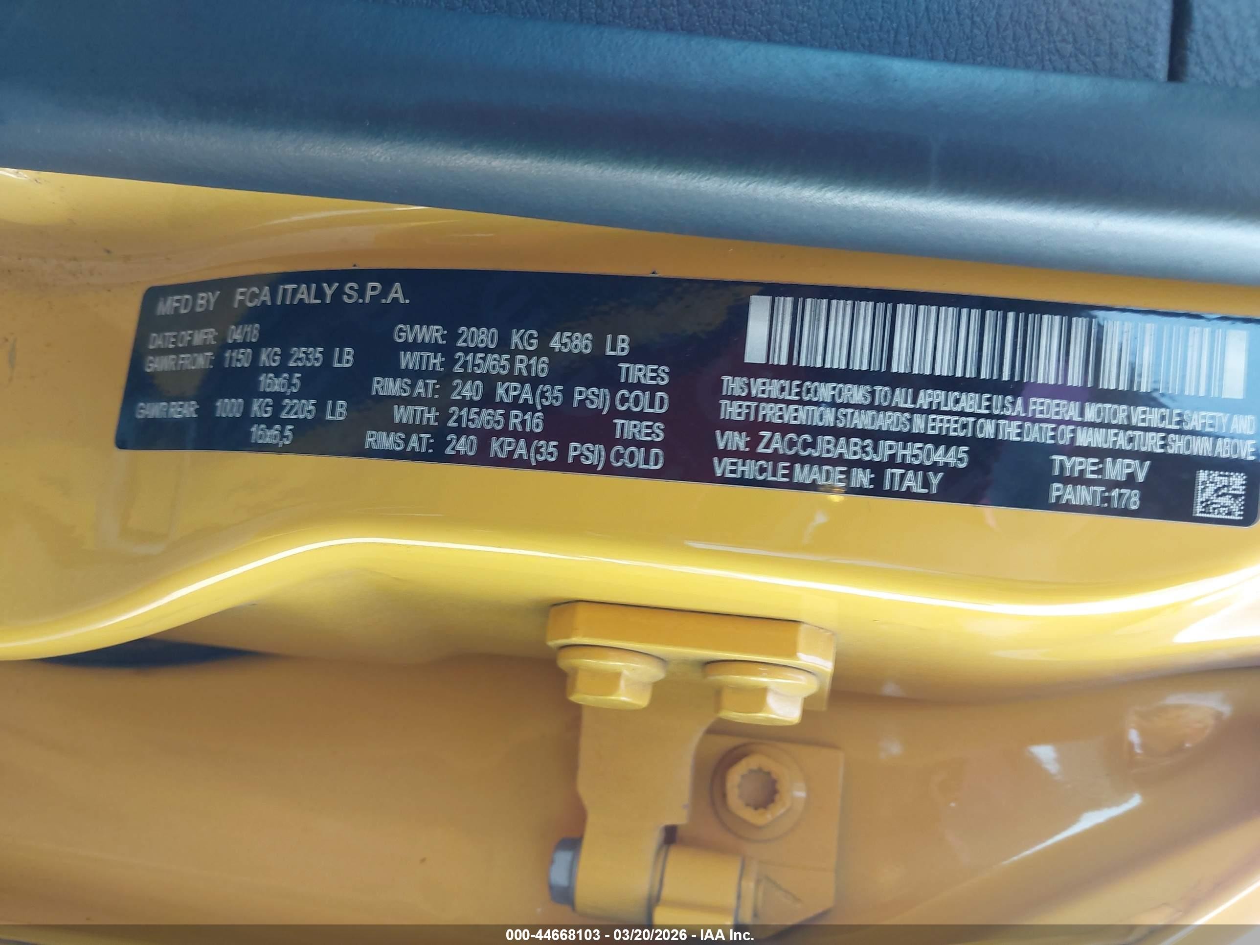 2018 Jeep Renegade Sport 4x4 Yellow vin: ZACCJBAB3JPH50445