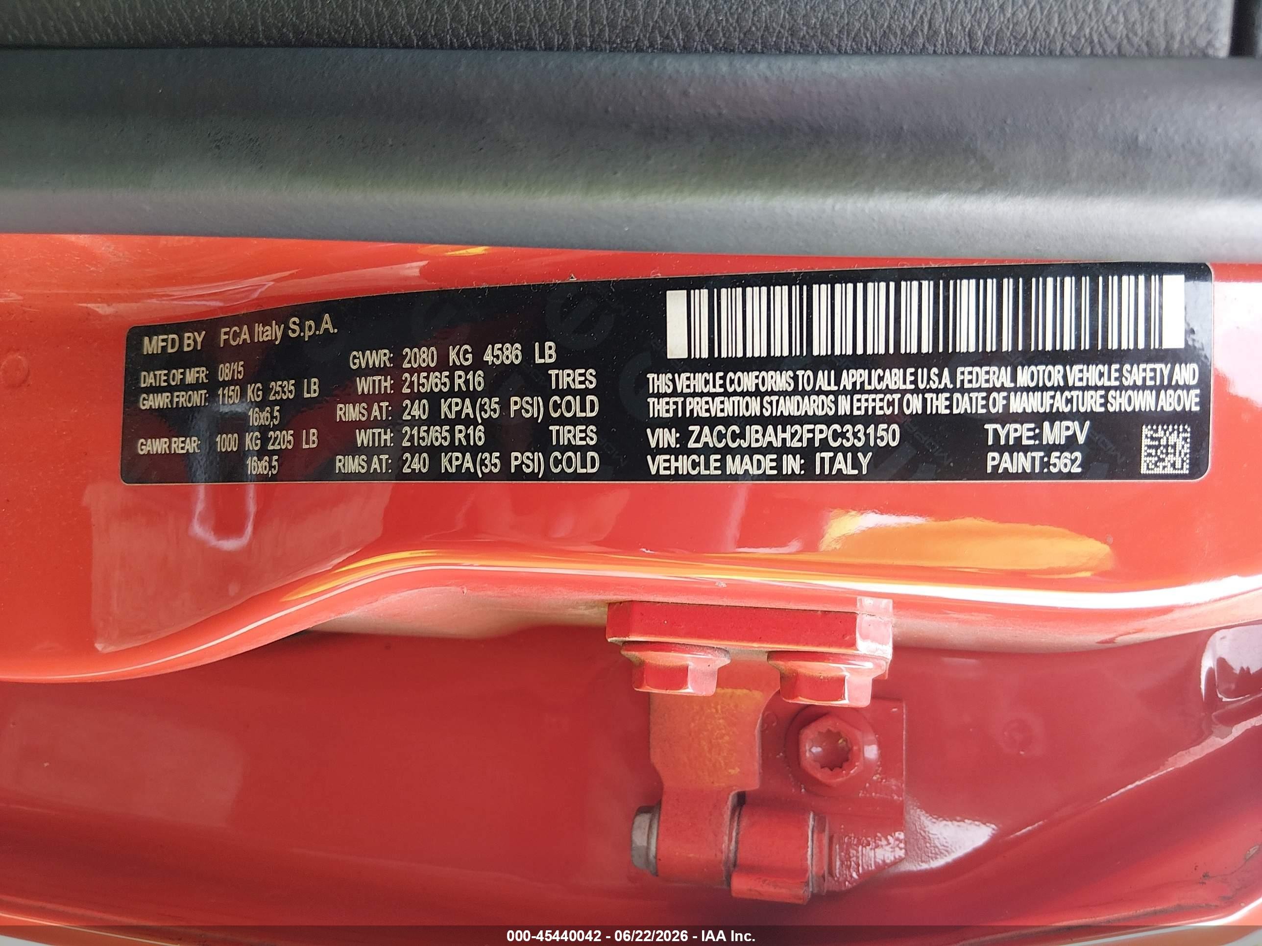 2015 Jeep Renegade Sport Orange vin: ZACCJBAH2FPC33150