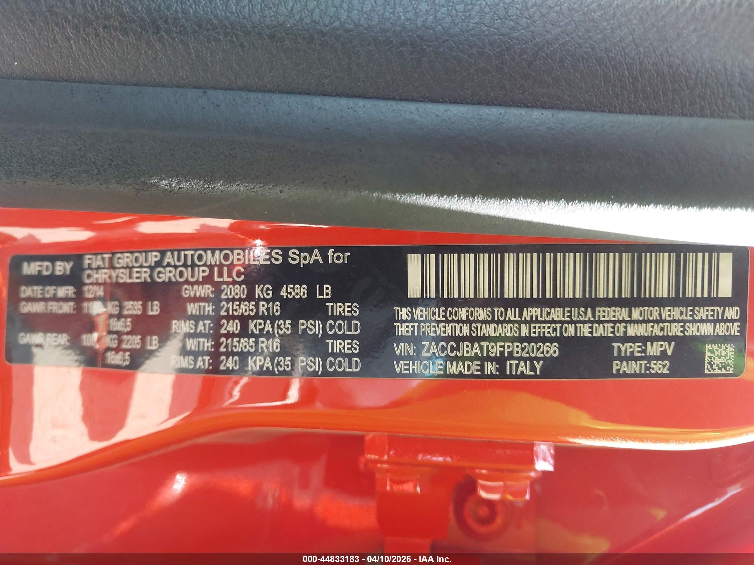 2015 Jeep Renegade Sport Orange vin: ZACCJBAT9FPB20266